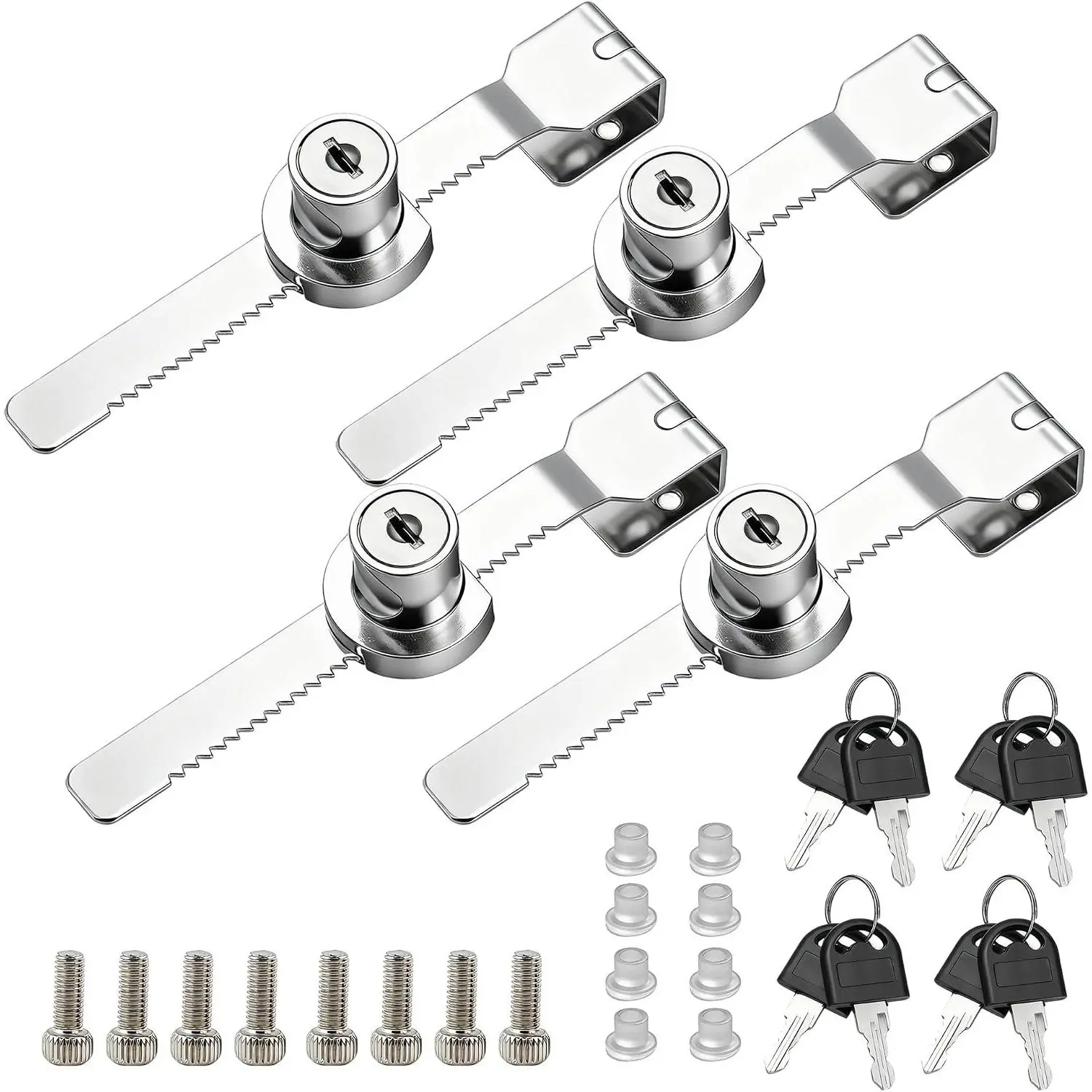 4 Pack Sliding Glass Door Ratchet Locks with Chrome Finish, Keyed Alike, Fits 4-8mm Glass - Secure Showcase Display Case Lock for Cabinets