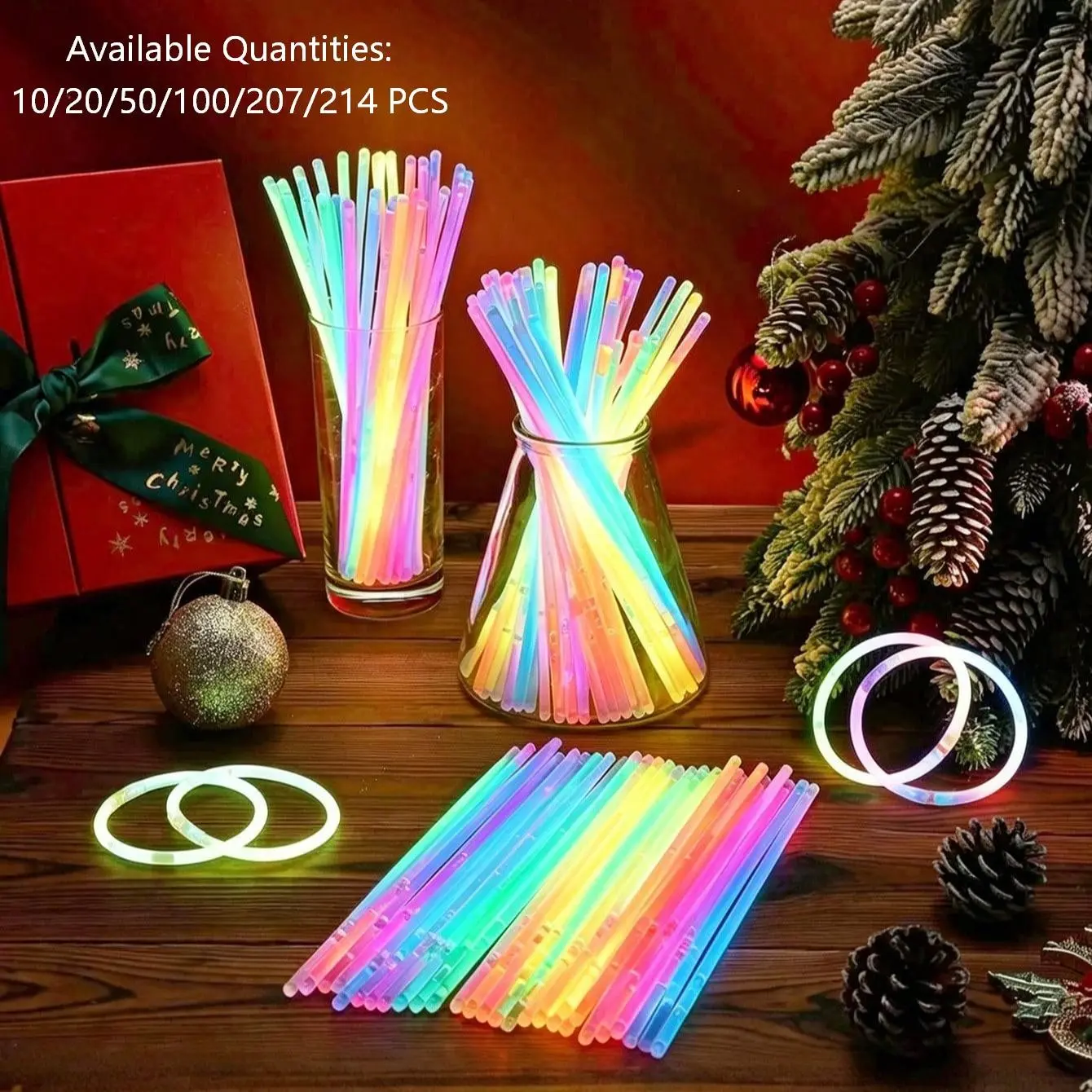 10PCS Bag / 20PCS Bag / 50PCS Bucket / 100PCS Bucket / 207PCS Bucket / 214PCS Bucket 8 Inch Multicolor Glow Sticks Kit, High Bright Long Lasting Luminous Sticks, DIY to Make Bracelets Necklaces, Colorful Light Up Party Favors for Gathering, Wedding Bride