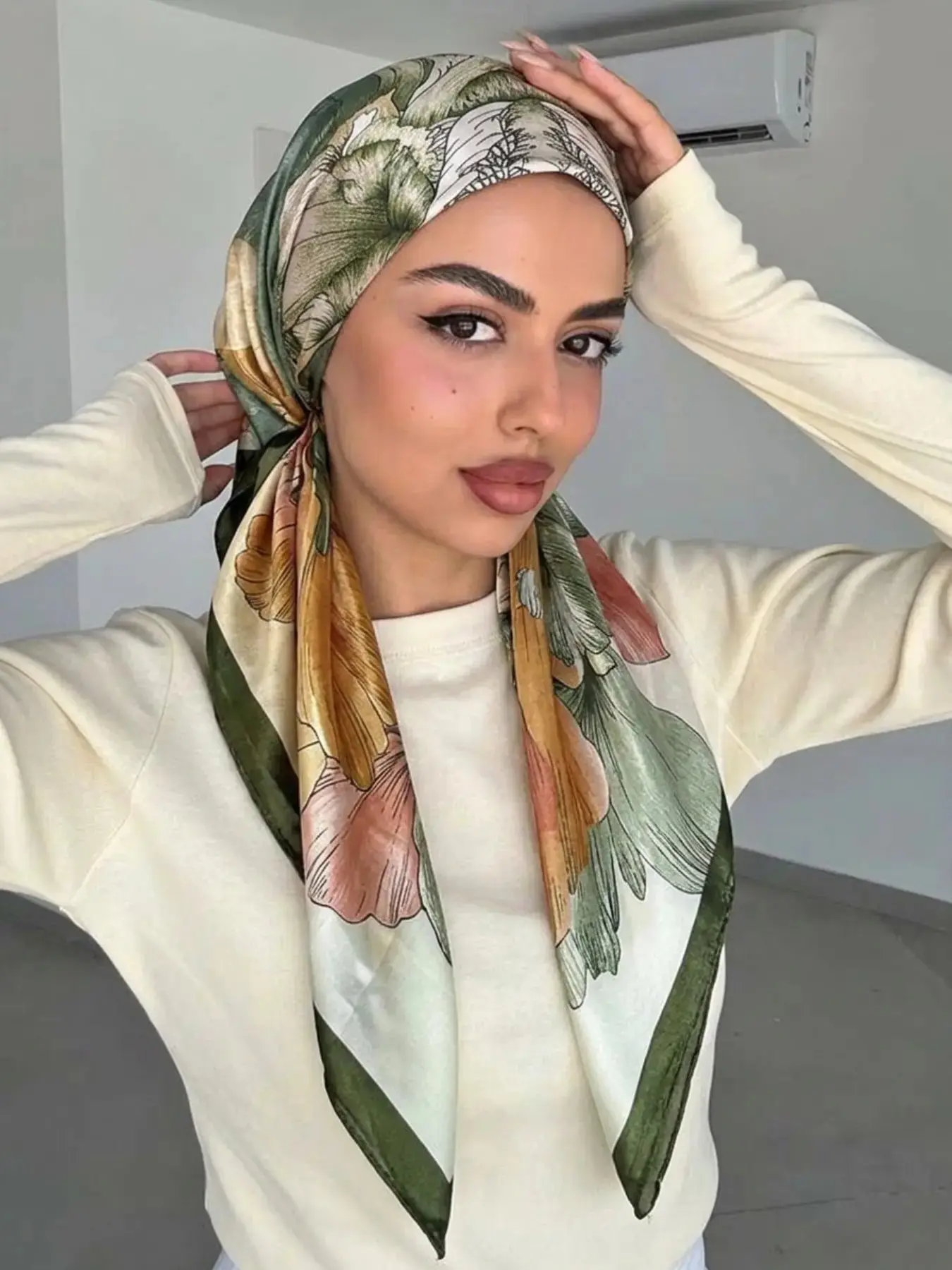 Women's Leaf Print Headscarf, Muslim Headscarf Cover, Breathable Lightweight Scarf, Floral and Leaf Patterns, Fashion Daily Accessory, Hair Scarf