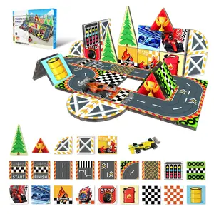 44/38PCS  STEM Montessori Educational Toys, Magnetic Tiles Race Car Track Set, Magnetic Building Blocks Construction Kit for Kids, Christmas Birthday Gifts for Boys Girls