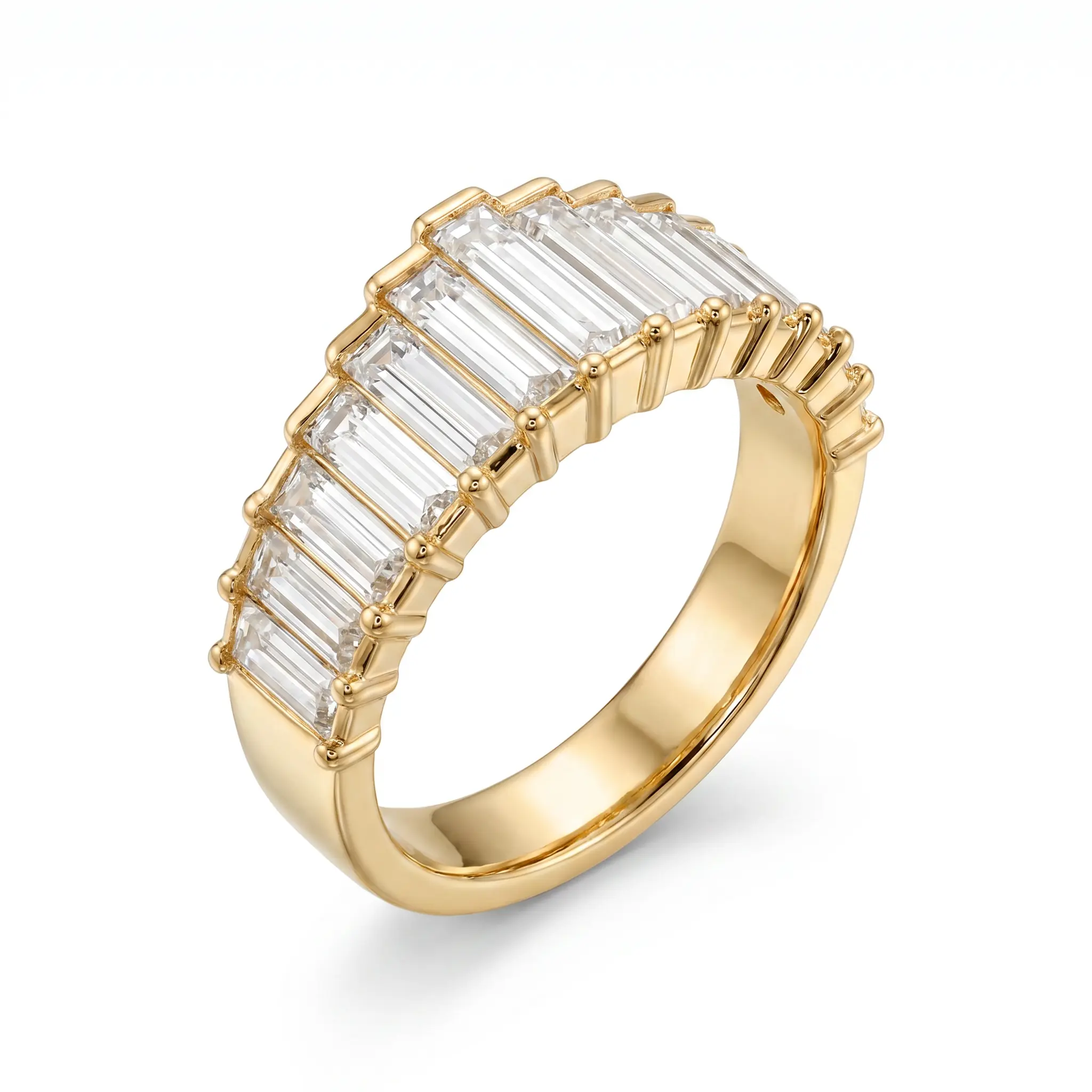 ZIIYONG Staircase Baguette Cut Moissanite Ring, 925 Sterling Silver Gold Plated Statement Band giftforher   luxury red carpet accessory