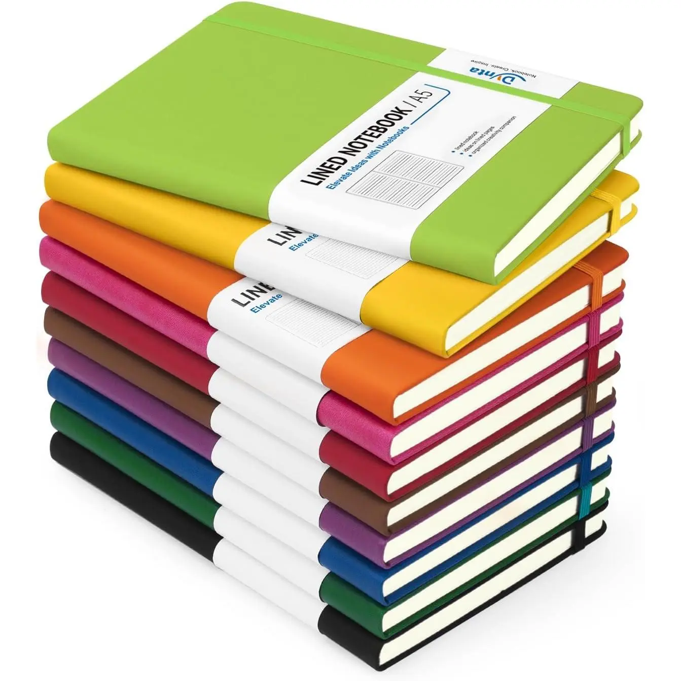 Hardcover Journal Notebooks, 10 Packs A5 Lined Journals Bulk for Writing 200 Pages/100Sheets, 8.4 x 5.8 inch, 10 Colors Classic Ruled Notebook for Work/Travel/College/Note Taking