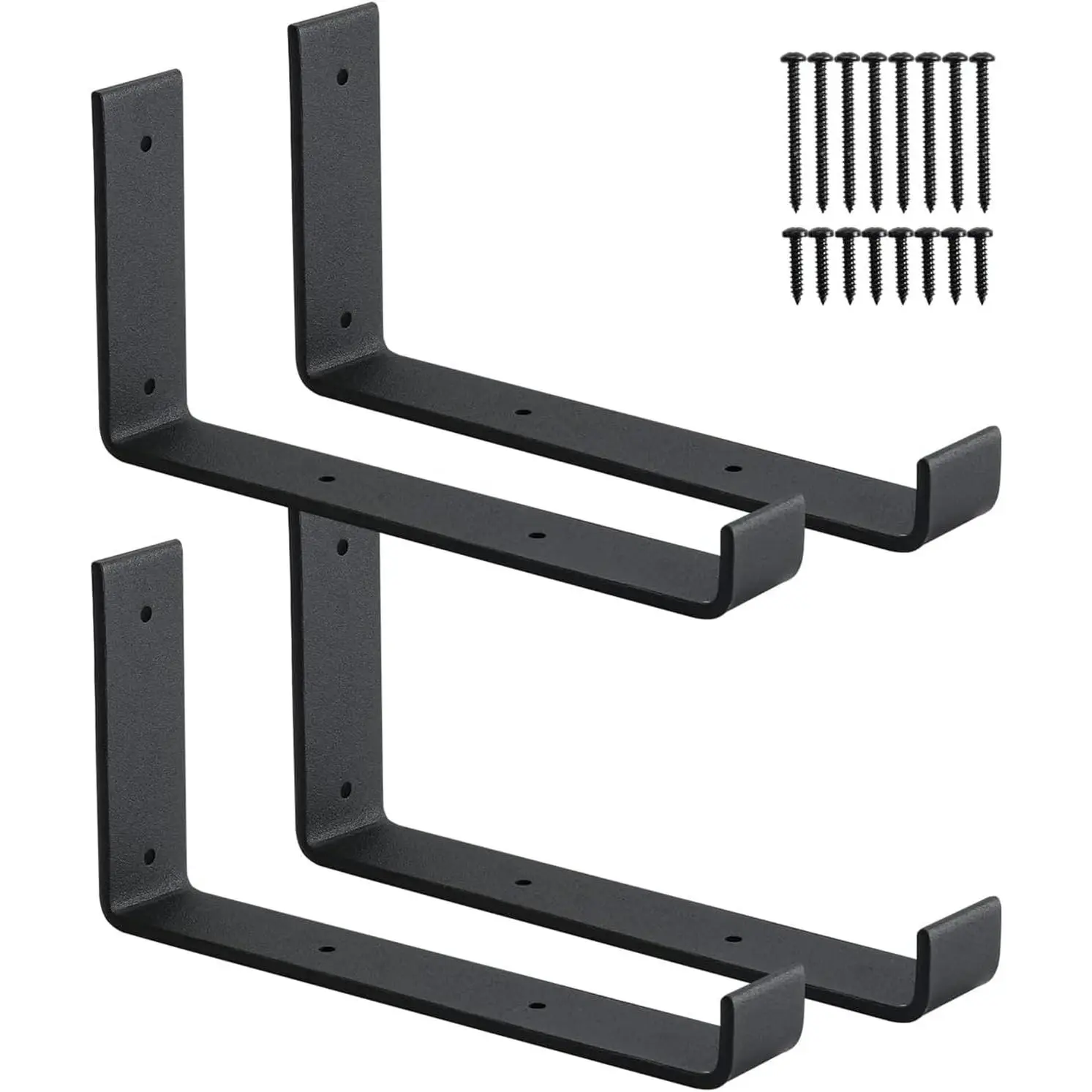 Pack Shelf Brackets, Heavy Duty 9 Inch J Shelf Bracket with Lip, Industrial Floating Supports for 8.8" Wide Lumber Board, Matte Black