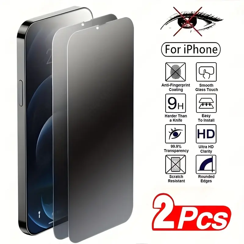 2-Pack Privacy Screen Protector for iPhone 11 12 13 14 15 16 Pro Max, Tempered Glass Protective Film, Invisible Privacy Anti-Spy Film, Full Coverage, Durable Film for iPhone 14 15 16 Plus Glass