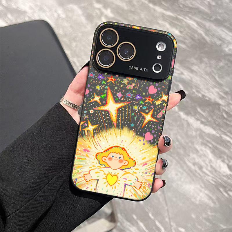 Starlight Angel Phone Case, Aesthetic Dopamine Ins Style Cover for iPhone 17 16 15 14 13 12 Pro Max Plus, Ultra Skin-Friendly Touch, All-Inclusive Lens Protection, Fairy Tale Angel Gift for Her, Trendy Sparkly Case