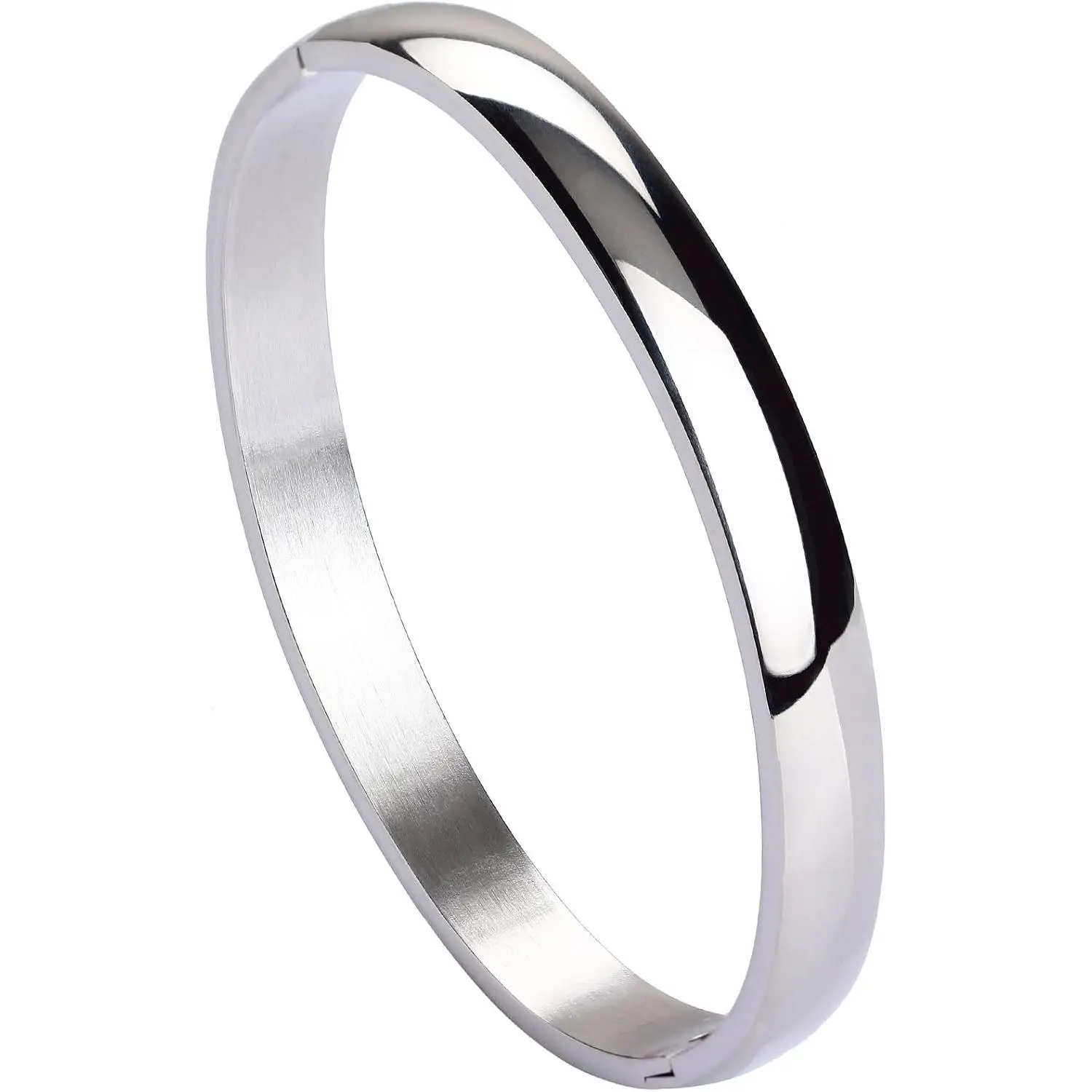 Womens Bangle 8MM Stainless Steel Bracelet Oval Polished Finish Cuff Bangle 6.7"