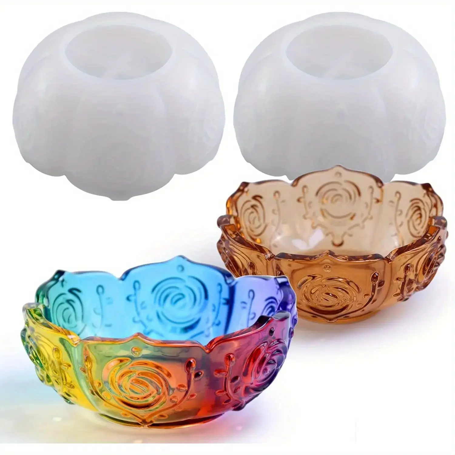 2PCS Flower Tray Silicone Molds, Lotus Bowl Candleholders & Silicone Pots for Epoxy Resin Casting, DIY Jewelry Containers, Home Table Decorations, Resin Bowl Candleholders, Silicone Resin Pots