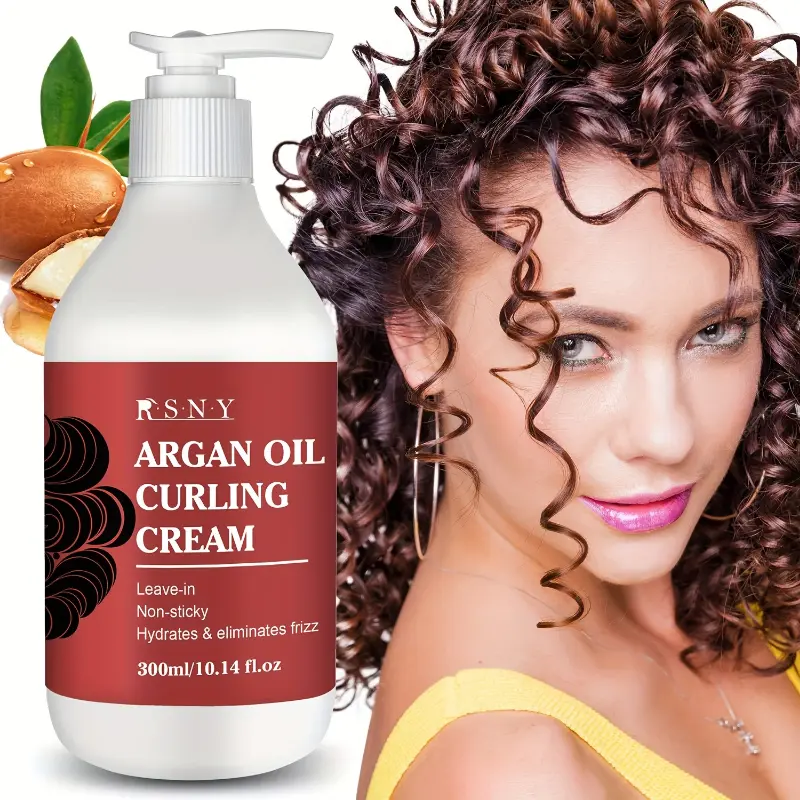 10.14oz Curl Cream with Argan Oil for Long-Lasting Curl Hold, Bouncy Styling Conditioner Cream, Deep Moisturizing And Conditioning Cream Designed to Enhance Waves And Curls with Shine And Volume Wave Curl Hairstyles for Long-Lasting Frizz-F