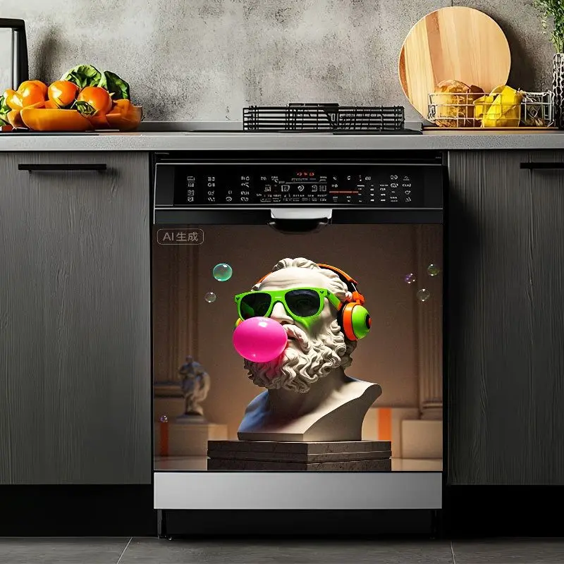 2D Flat 2Pcs Vaporwave Classical Statue Dishwasher Sticker Waterproof Self-Adhesive Cover Decal Funny Greek Bust Bubblegum Design Modern Kitchen Appliance Decoration for Home Restaurant Office Refrigerator Washing Machine Cabinet Door