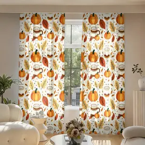 2-piece Pumpkin Leaf Hot Chocolate Embroidered Semi-transparent Curtains, Rod Bag Curtains, Suitable for Living Room, Bedroom and Home Decoration, Hand Washable and Machine Washable