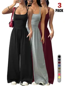 Halter Crop Top & High Waisted Flowy Wide Leg Pants Set, Chic, Slimming & Elongating Silhouette, Sleeveless Jumpsuit for All Seasons