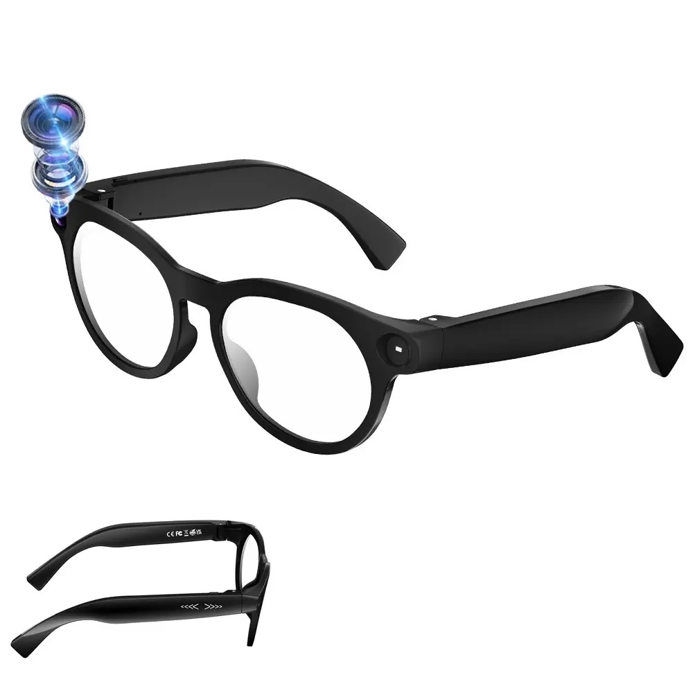 AI Smart Glasses,with 8MP Camera, Hands-free Photo Video Shooting , 4GB Memory, AI Real Time Translation, Video Call Translation,Build-in Mic & Speakers, Bluetooth Calling, Music Control , 2 Lenses Total (Transparent +Black)