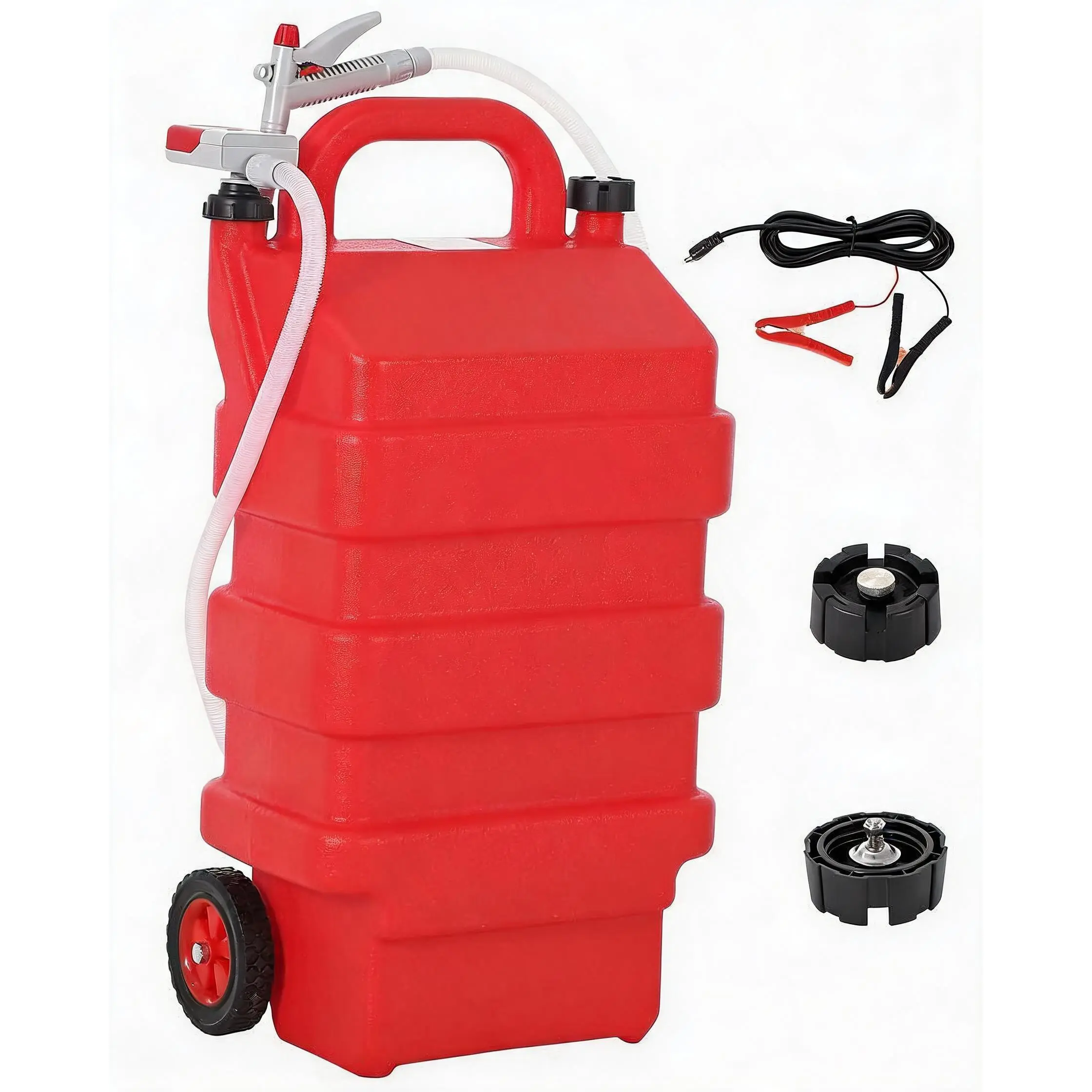 16 Gallon Portable Fuel Caddy with 12V or 4AA Battery Powered 3.8 GPM Transfer Pump – HDPE Gasoline & Fuel Injection System Storage Tank – Easy Mobility – For Vehicle Workshop