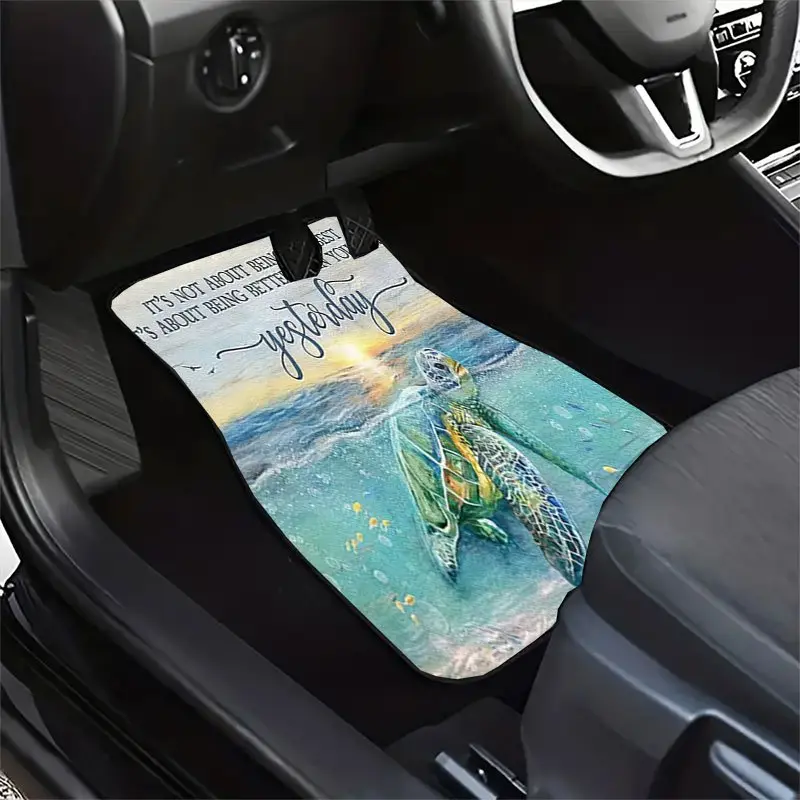 A 4-piece set of marine-themed turtle-patterned car floor mats, made of crystal velvet material with anti-slip design, decorates the interior space, effectively collects hair, keeps the car clean, is easy to clean, perfect for interior decoration.