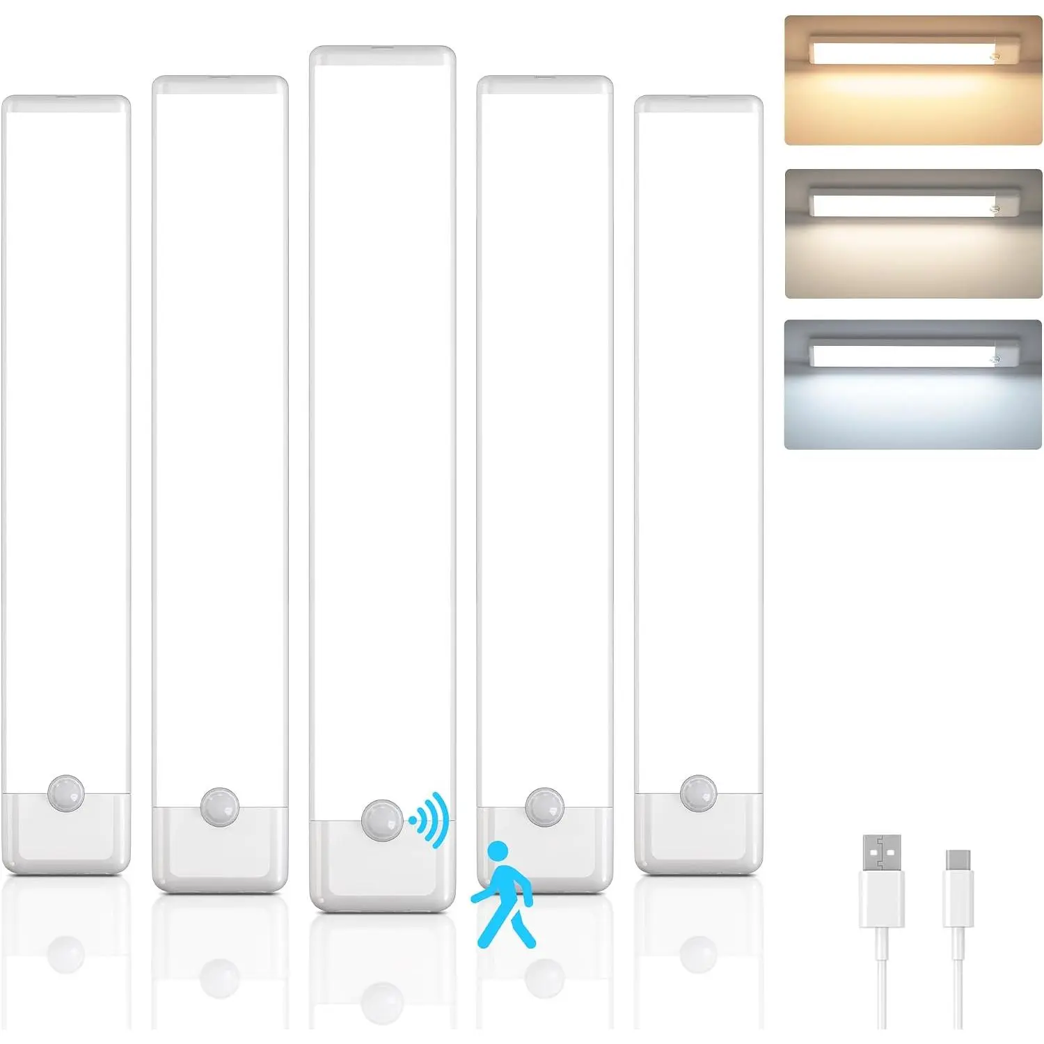 5-Pack Motion Sensor Under Cabinet Light, 3 Color Temperature Dimmable Rechargeable Magnetic Closet Light 7.9 inch Wireless Under Counter Light