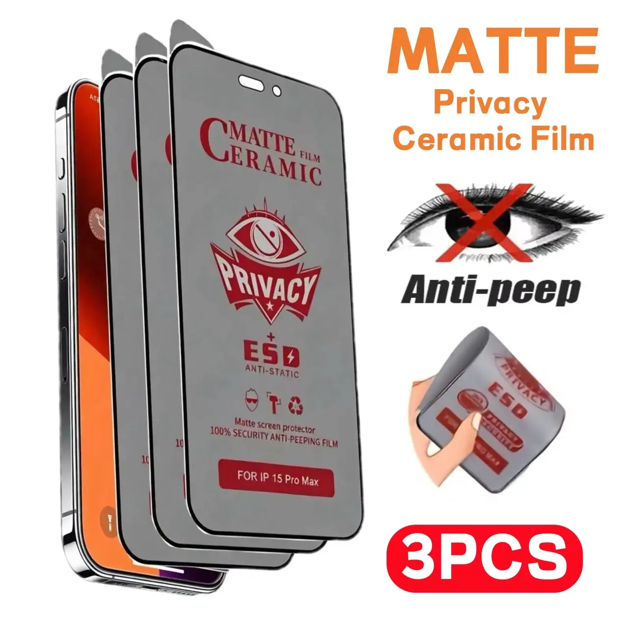 3 Packs Matte Privacy Ceramic Screen Protector for iPhone 17/17 Pro/17 Pro Max/17 Air/16E/16/15/14/13/12/11/Pro/Pro Max/Plus,Soft Screen Protector,Full Coverage,Anti-Glare,Anti-Peeping,Anti-Fingerprint,Anti-Scratch,Bubble-Free,Easy to Install