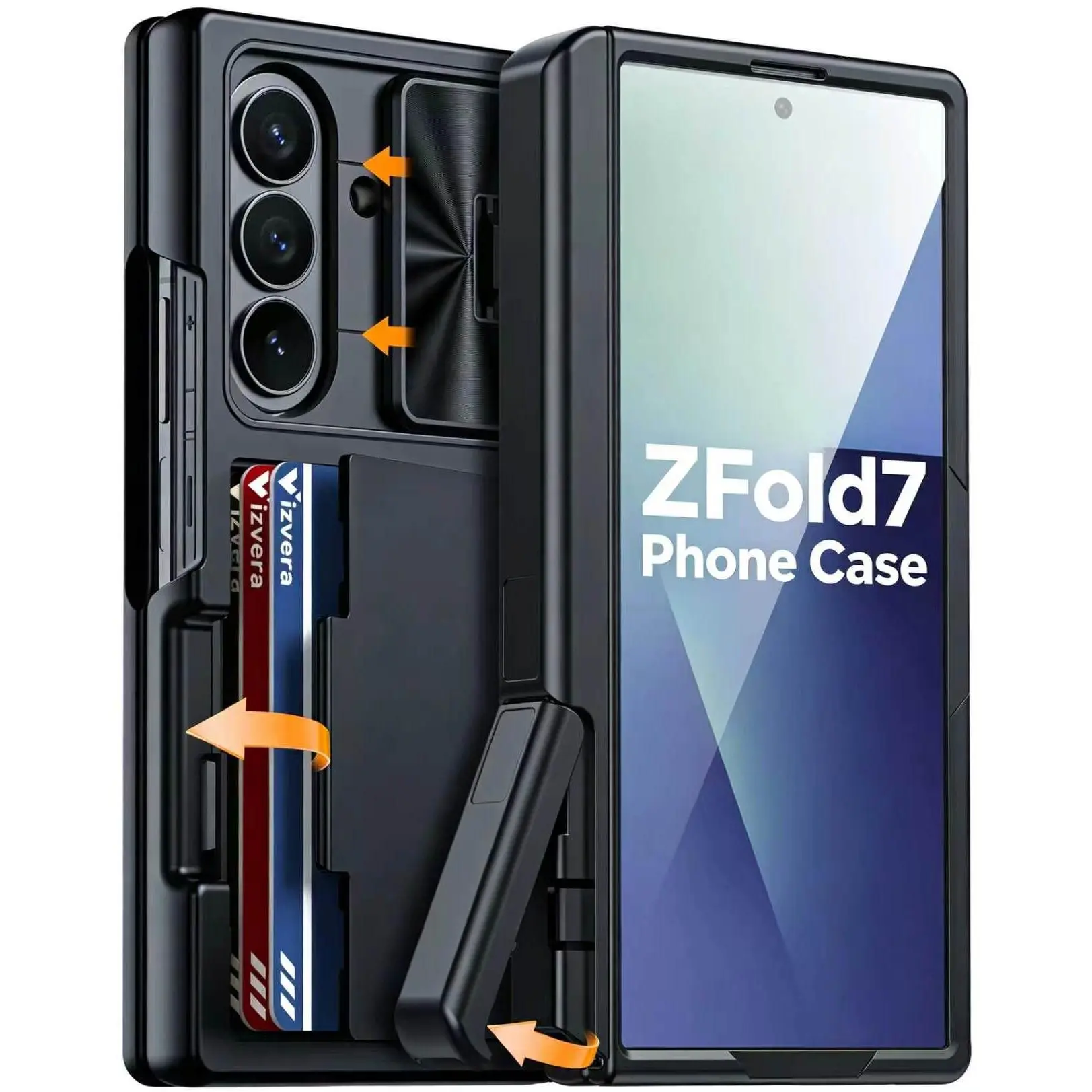 Oupeigar RFID Wallet Smartphone Case for Samsung Galaxy Z Fold 7 - Shockproof Silicone Cover with Card Holder, Kickstand, Camera Protector, Handheld Electronics Accessory (Lake Blue), Cellphone, Casing