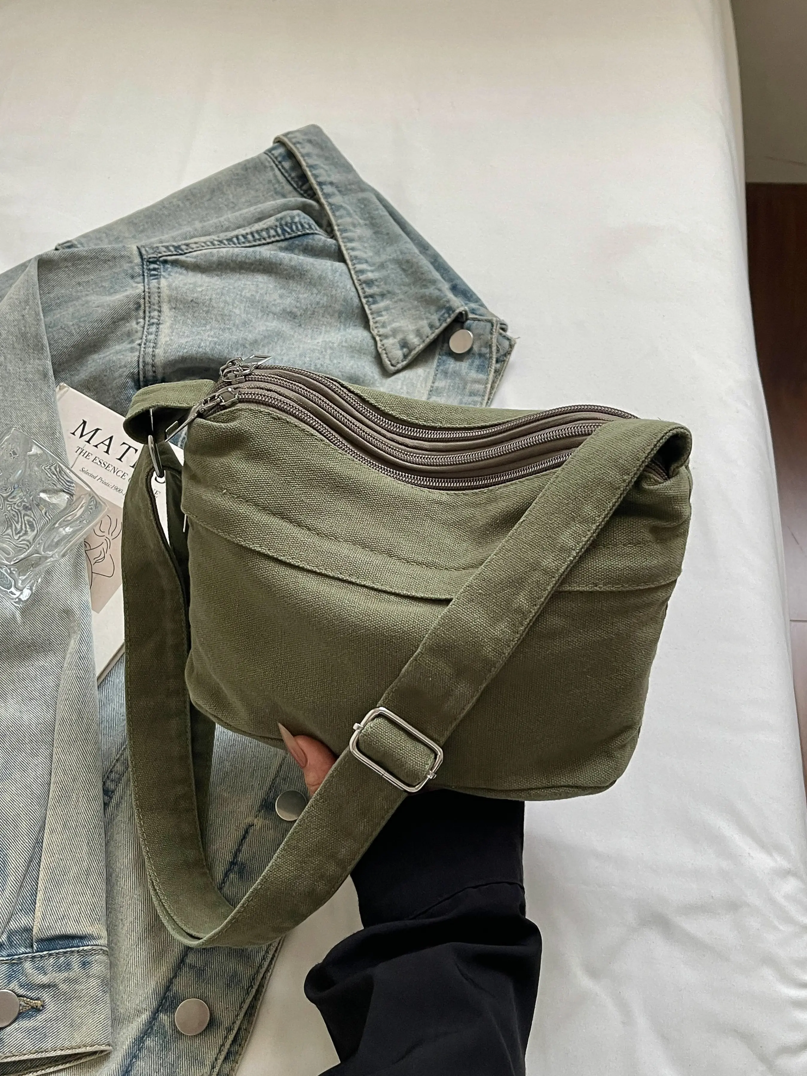 Women's Canvas Crossbody Mini Bag, Casual Crossbody Bag, Versatile Multi-Compartment Shoulder Bag, Ideal for College Students, Daily Commute, Shopping