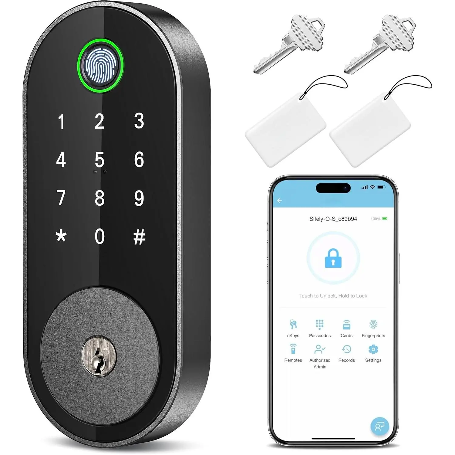 Fingerprint  Deadbolt with Keypad - Keyless Entry Lock for , Apartment, Office, Airbnb, Rental,  & Seniors, App & Code Access, Auto-Lock, Easy DIY Install, Compatible with Alexa &