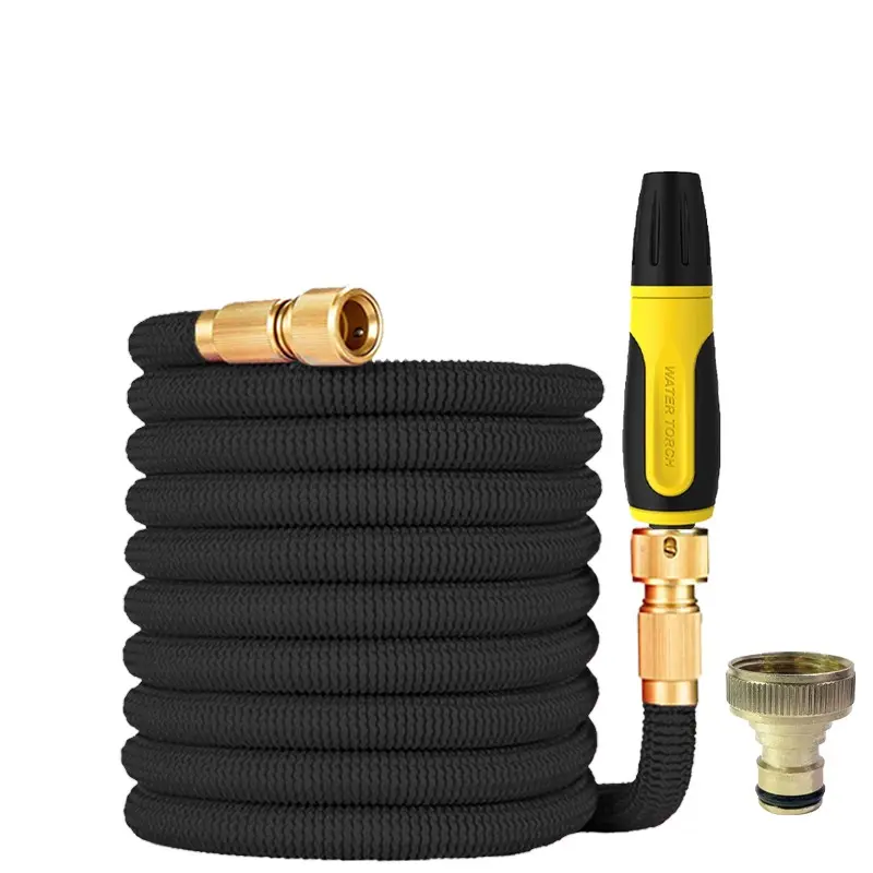 High Pressure Water Torch Nozzle, Expandable Magic Garden Hose Kit, 3 Times Stretch Retractable Flex Hose, Brass Adapter for Car Wash