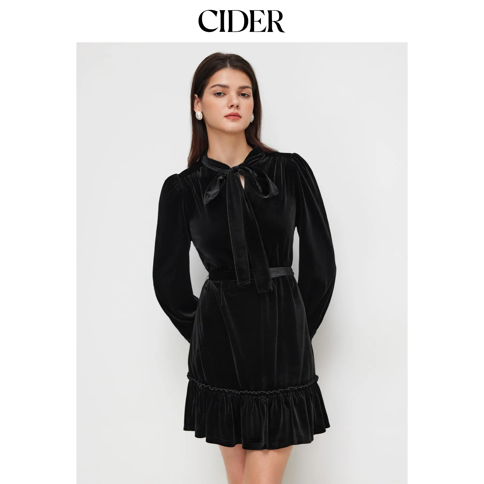 Cider Velvet Knotted Mini Dress With Belt SohoChic