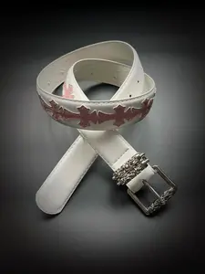 White waist belt paired with jeans design, niche personality, cross retro belt, unisex