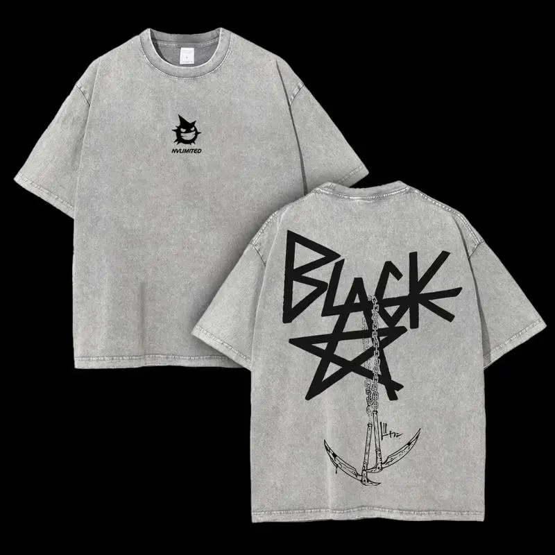 Retro Vintage Blackstar X Chain Scythe - Soul Eater Anime Double Printed  Washed T-Shirt Unisex Mineral Anime Manga Wash Heavy Cotton T-shirt, Gift For Anime Fan Lover Clothes Soft Top Menswear graphic athletic fit breathable tee