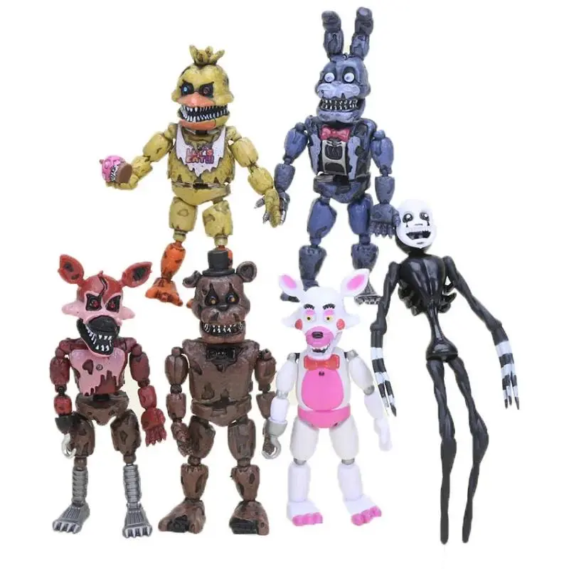 6Pcs/Set  Figures Luminous Bonnie Bear Foxy Chica Freddy Movable Joints Anime Figure PVC Action Figure Model Toys