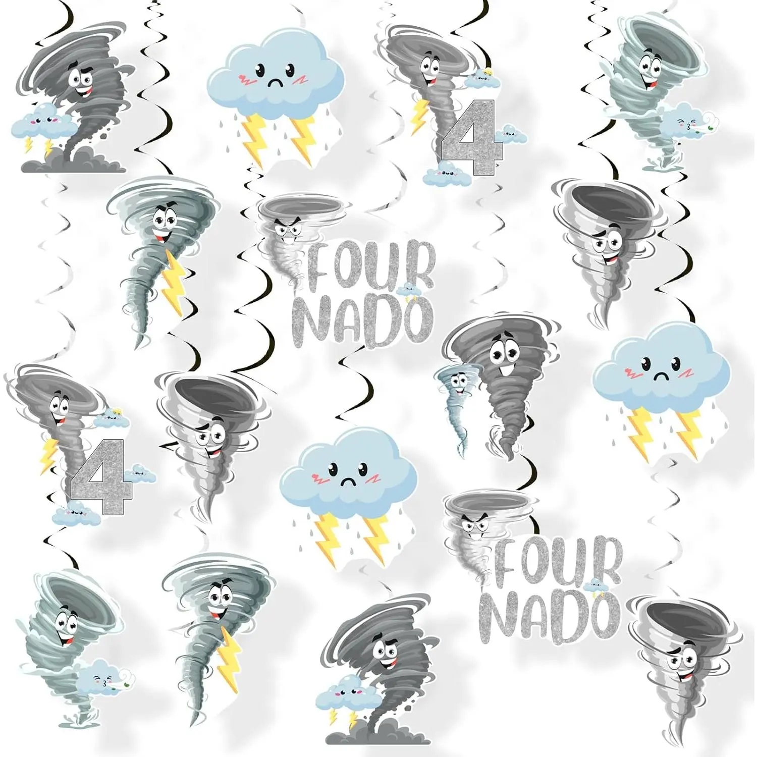 24Pcs Grey Four Nado Birthday Party Hanging Swirls - Tornado 4th Birthday Party Streamers Ceiling Decorations for Boys Girls Weather Storm Themed 4th Birthday Party Baby Shower Supplies