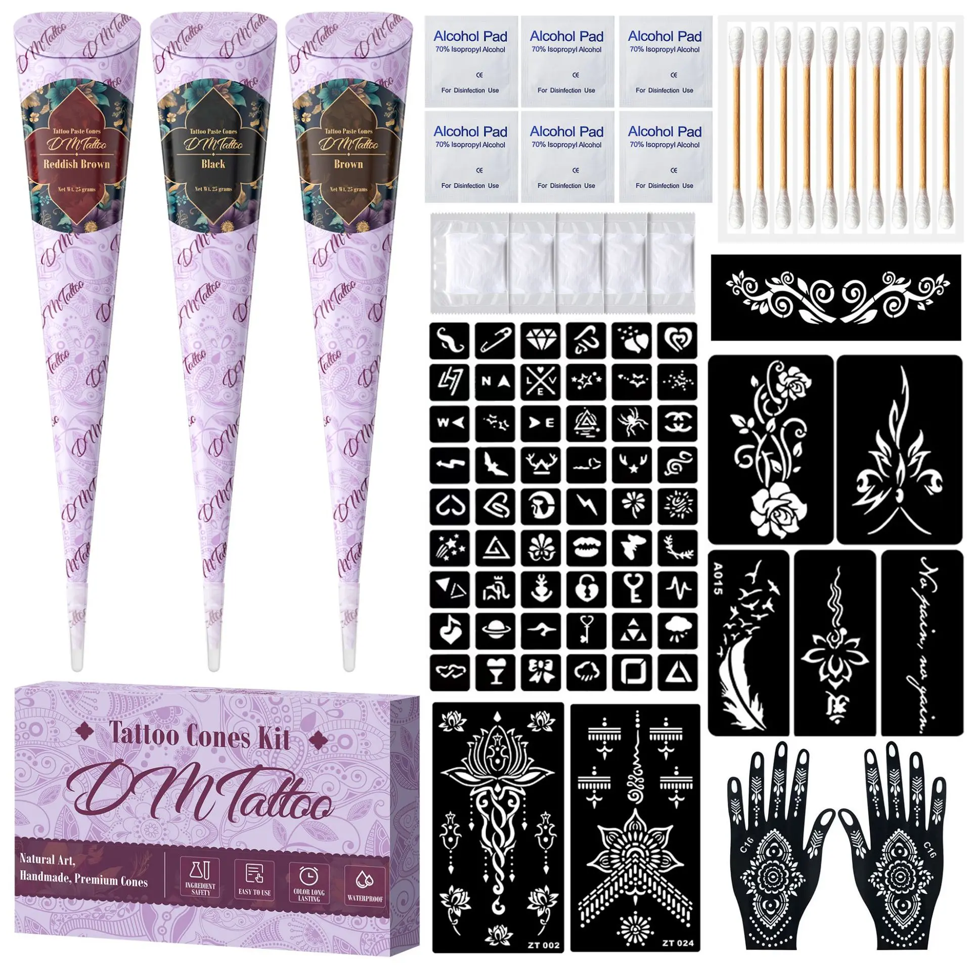Henna Tattoo Paste Set, Plant-Based Temporary Tattoo Cream, Long-Lasting Waterproof Body Henna Paint