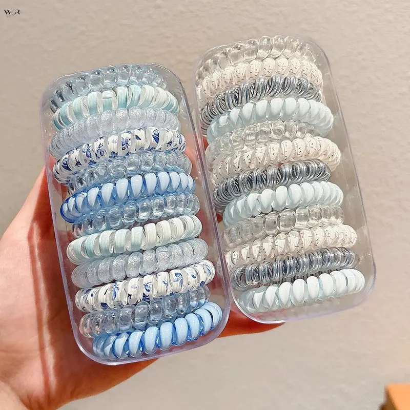 Korean Style Pastel Gradient No Crease Spiral Hair Ties, 12-Piece Mixed Materials Elastic Coil Hair Accessories, 5cm Telephone Cord Coils for Daily Wear