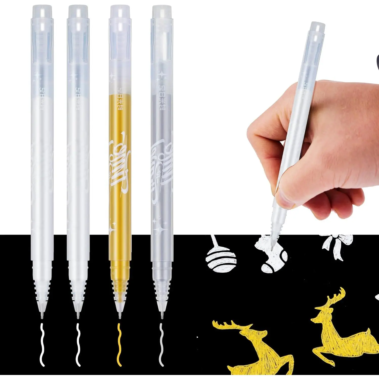 White Gel Pens, 4 Pack,0.8 mm Extra Fine Point Gel Ink Pens.Suitable for Black Paper Drawing,Card Making,Artists Drawing. Sketching,White Gel Pen for Art Highlight