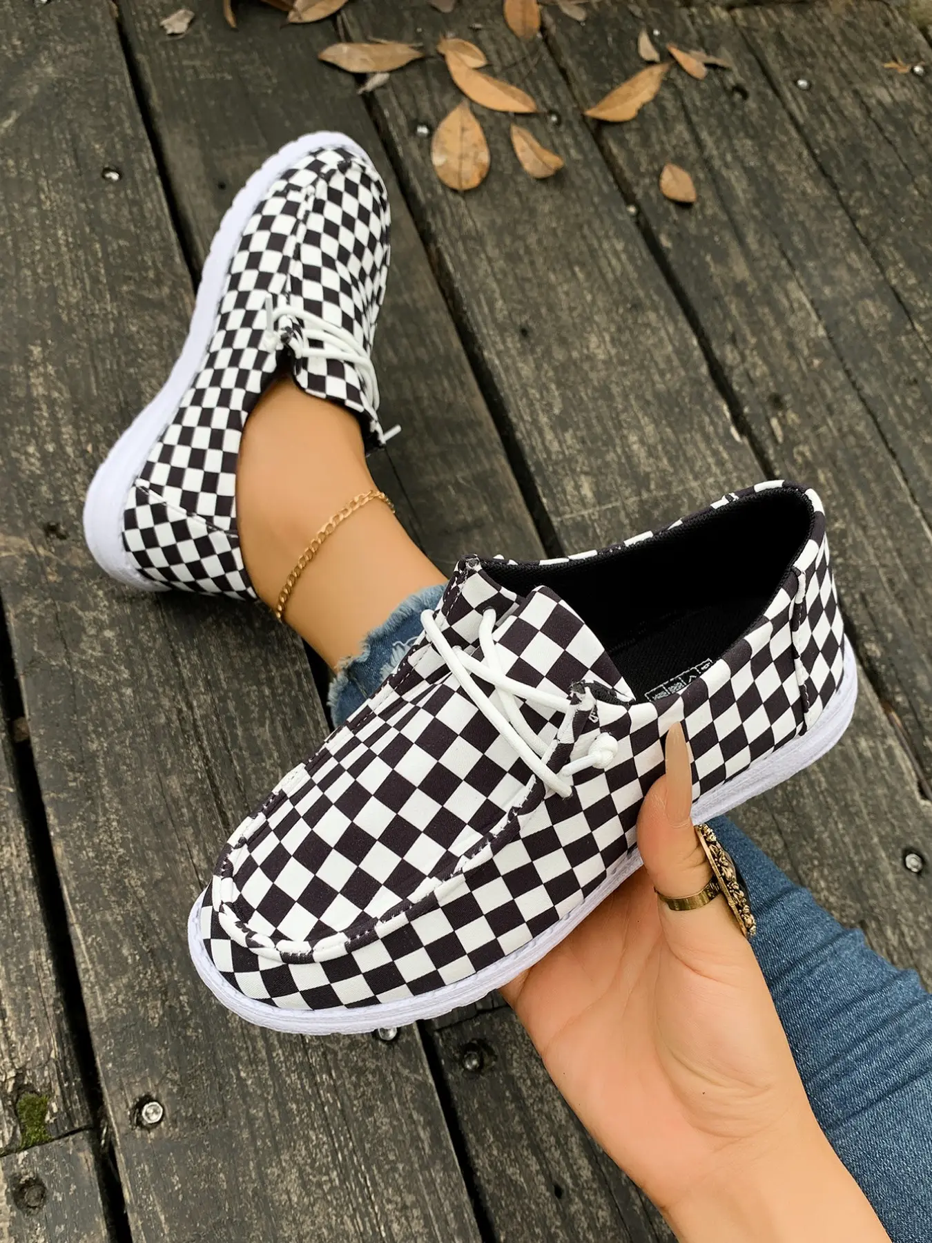 Women's 2026 New Arrival Shoes, Fashion Casual Footwear Plaid Print Slip-On Mules, Large Sizes, Comfortable, Laces Design, Rubber, Ideal for School & Vacation