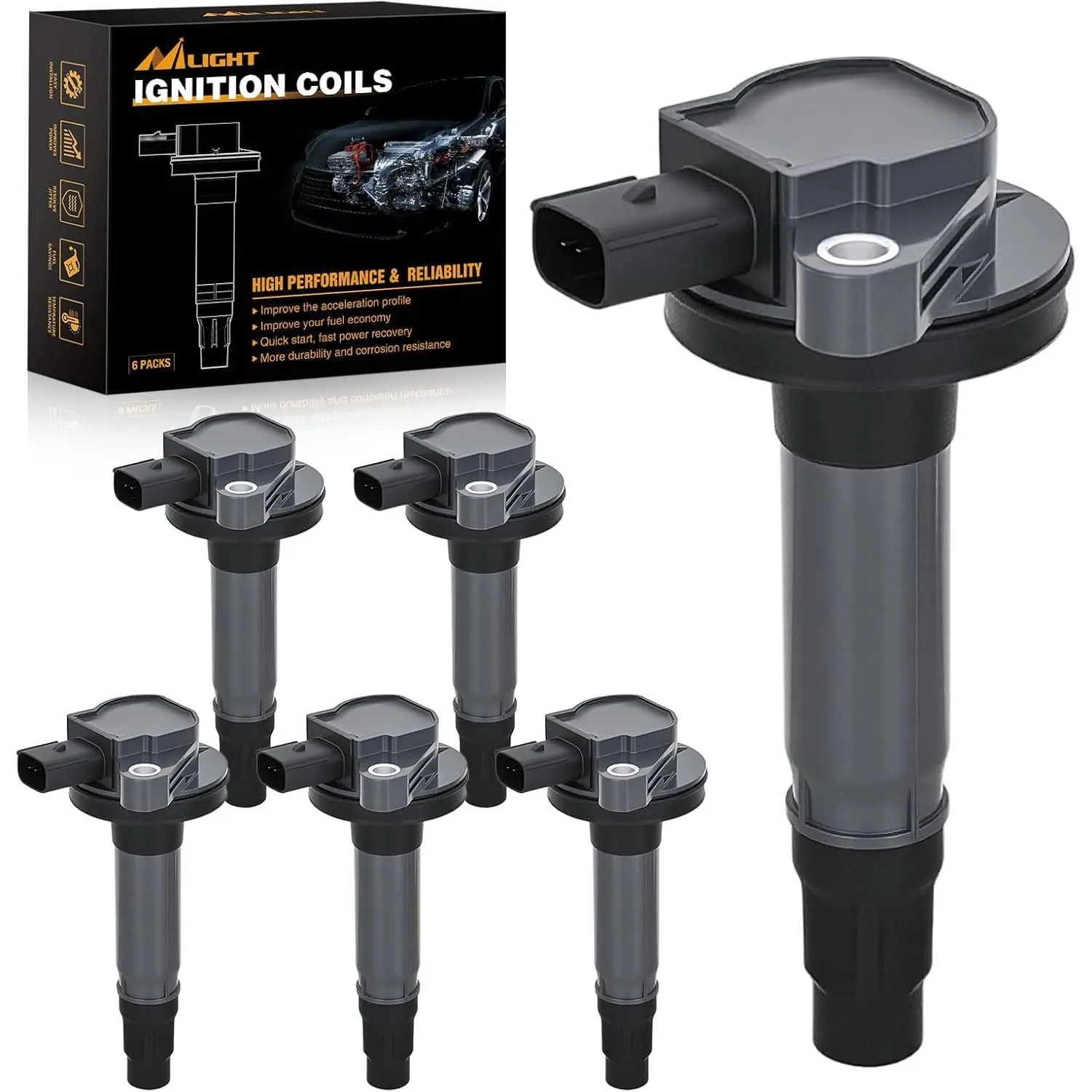 Nilight 6 High-Quality Copper Wire Ignition Coil Pack, Fit for Ford Edge Explorer F150 Flex Taurus, Lincoln MKS MKT MKZ, Mazda 6 CX-9, Mercury Sable 3.5L-3.7L V6 2007-2016, OE# UF553 DG520, Fixes Check Engine Light, Boosts Better Fuel Efficiency