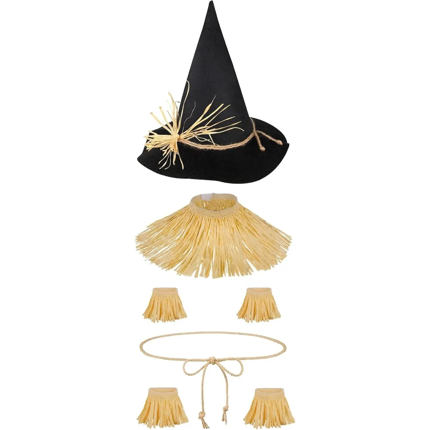 7pcs Scarecrow Costume Set for Adults, Kids, Scarecrow Hat and Straw Kit, Halloween Dress Up Accessories(Gift)