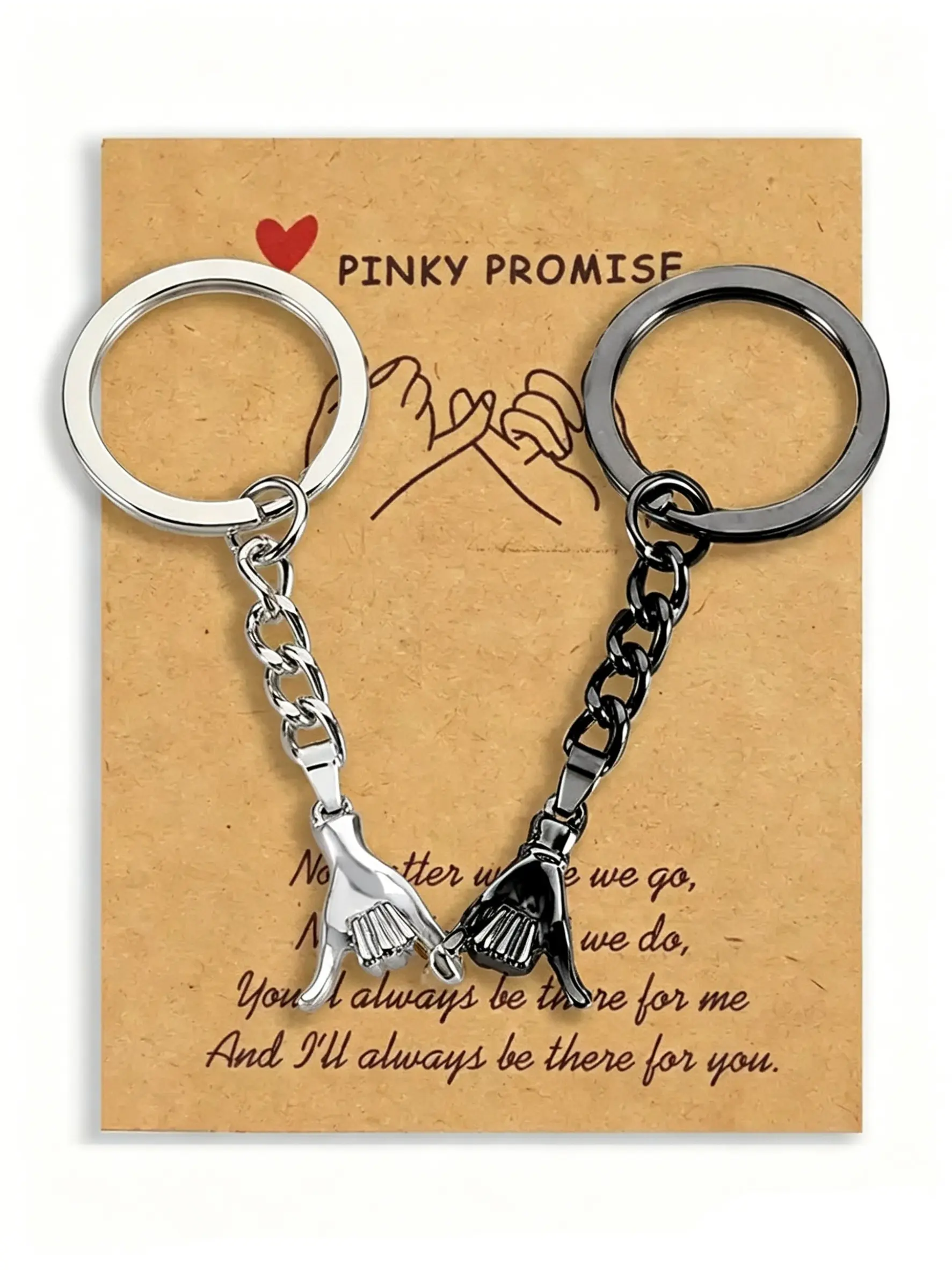 Matching Pinky Promise Keychains, hook hand pendants for couples, best friends and family. Two hands hook together. Portable design for keys and bags. Lovely keepsake for love and friendship, ideal gift for anniversaries and special days.