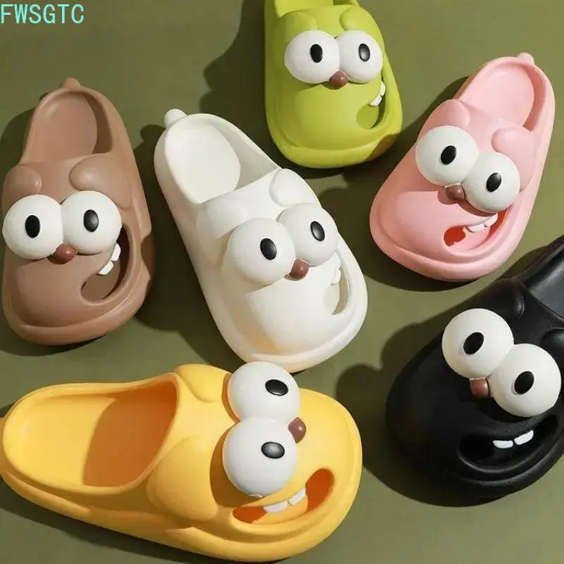Women's Viral TikTok Cartoon Big Eye Dog Slip-On Slippers, Wiggling Tongue, Round Toe, Non-Slip EVA Sole, Ankle Wrap, Water Resistant, Casual Indoor Couple House Shoes, Pet-Themed Funny Home Footwear with Summervibes