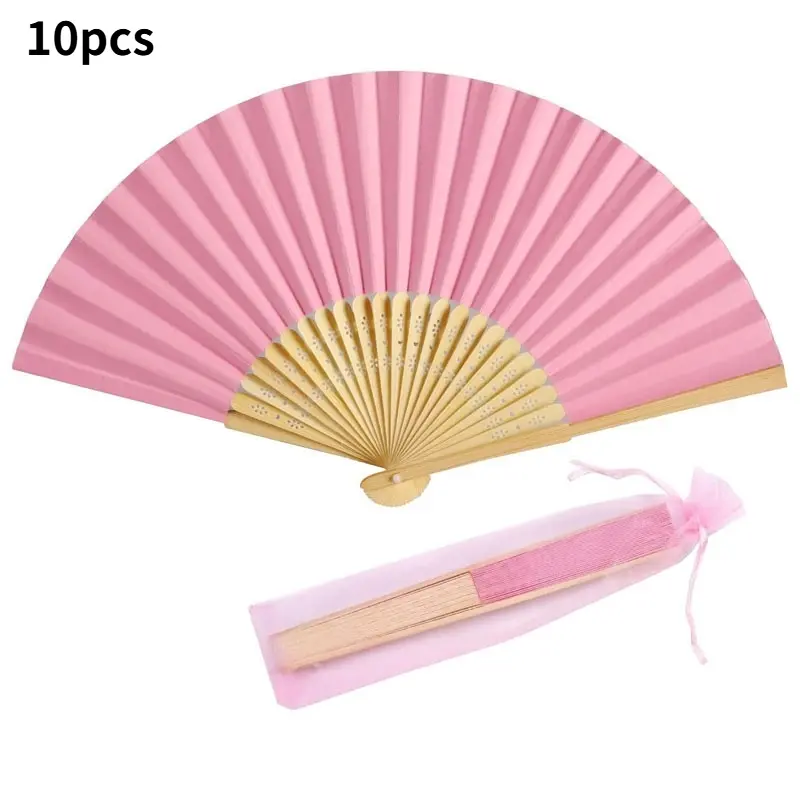 10Pcs Folding Fans with Multiple Colors Available, Solid Color Wedding Paper Fans with Bamboo Ribs, Hand Fans for Party Decoration, Bridal Shower & Wedding Gift Ornaments, Wedding Decoration, Decoration Items, Decorations Supplies