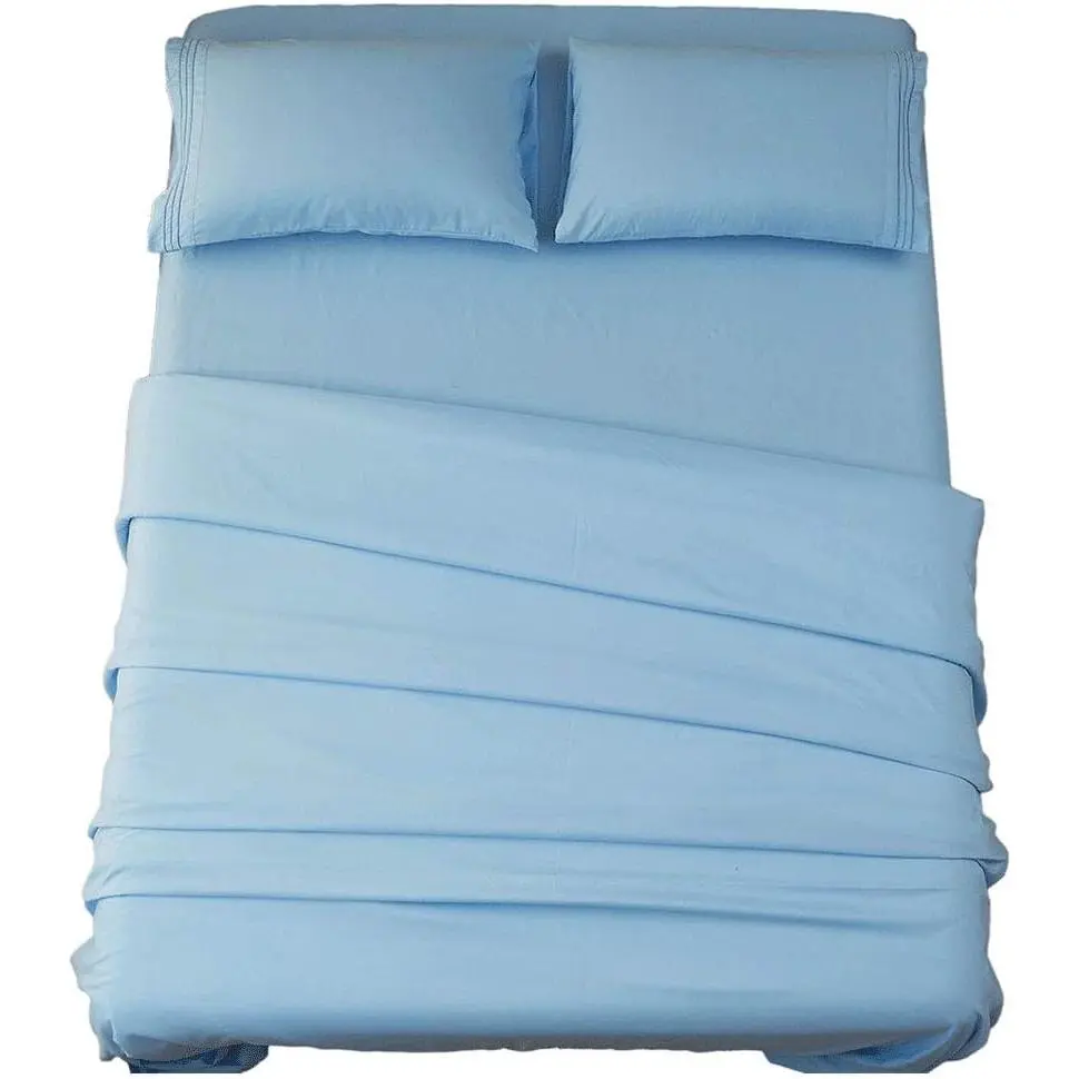 Super Soft Microfiber Bed Sheet Set, 1800 Thread Count Luxury Bedding Sheets, 16-Inch Deep Pocket, Wrinkle Resistant & Hypoallergenic, 4 Piece Queen Size, Lake Blue