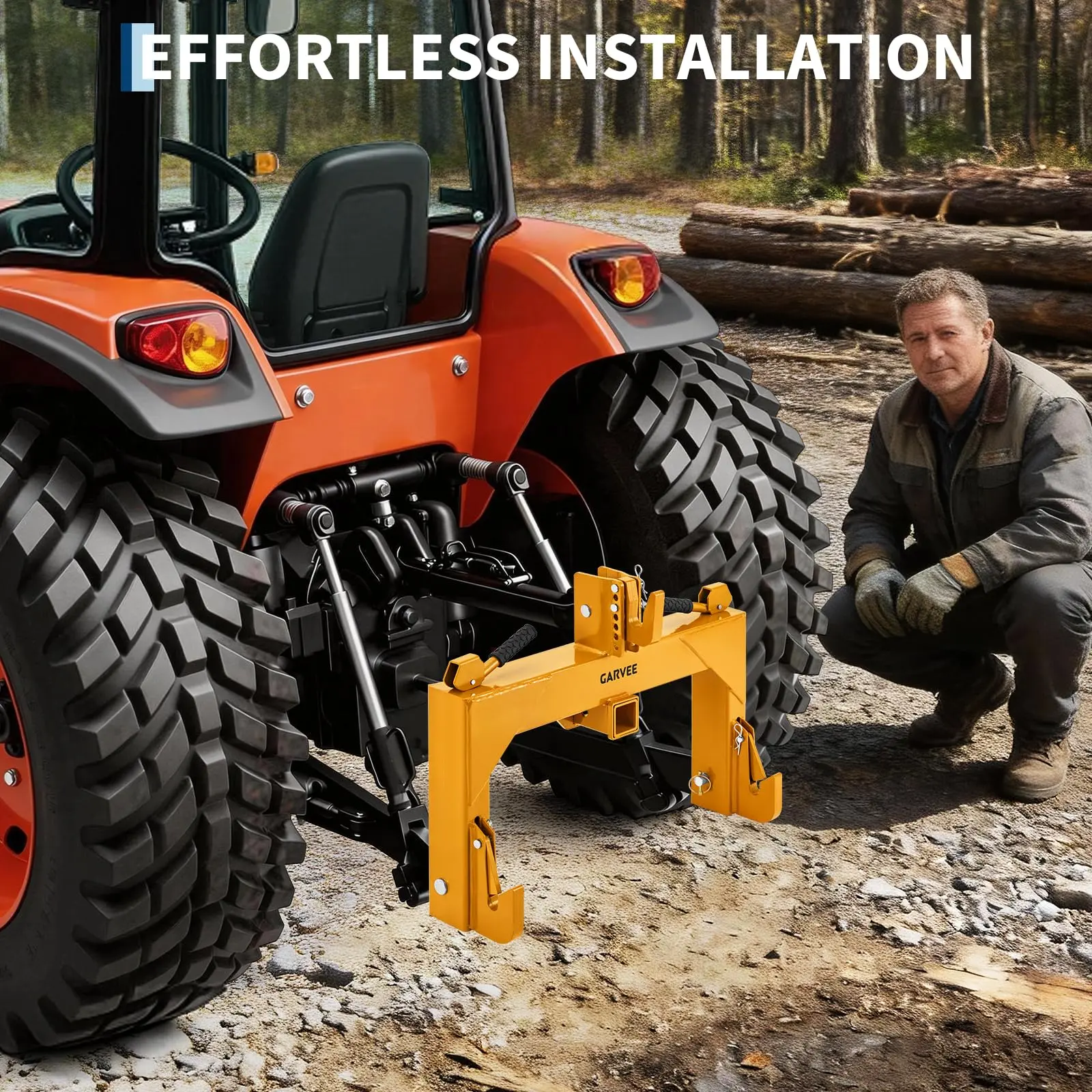 Heavy-Duty Category 1 3-Point Quick Hitch, 3000 LBS Capacity Tractor Attachment with 2" Receiver & 5-Level Adjustable Bolts, Spray Plastic Black Finish Tractor Trailer Quick Hitch