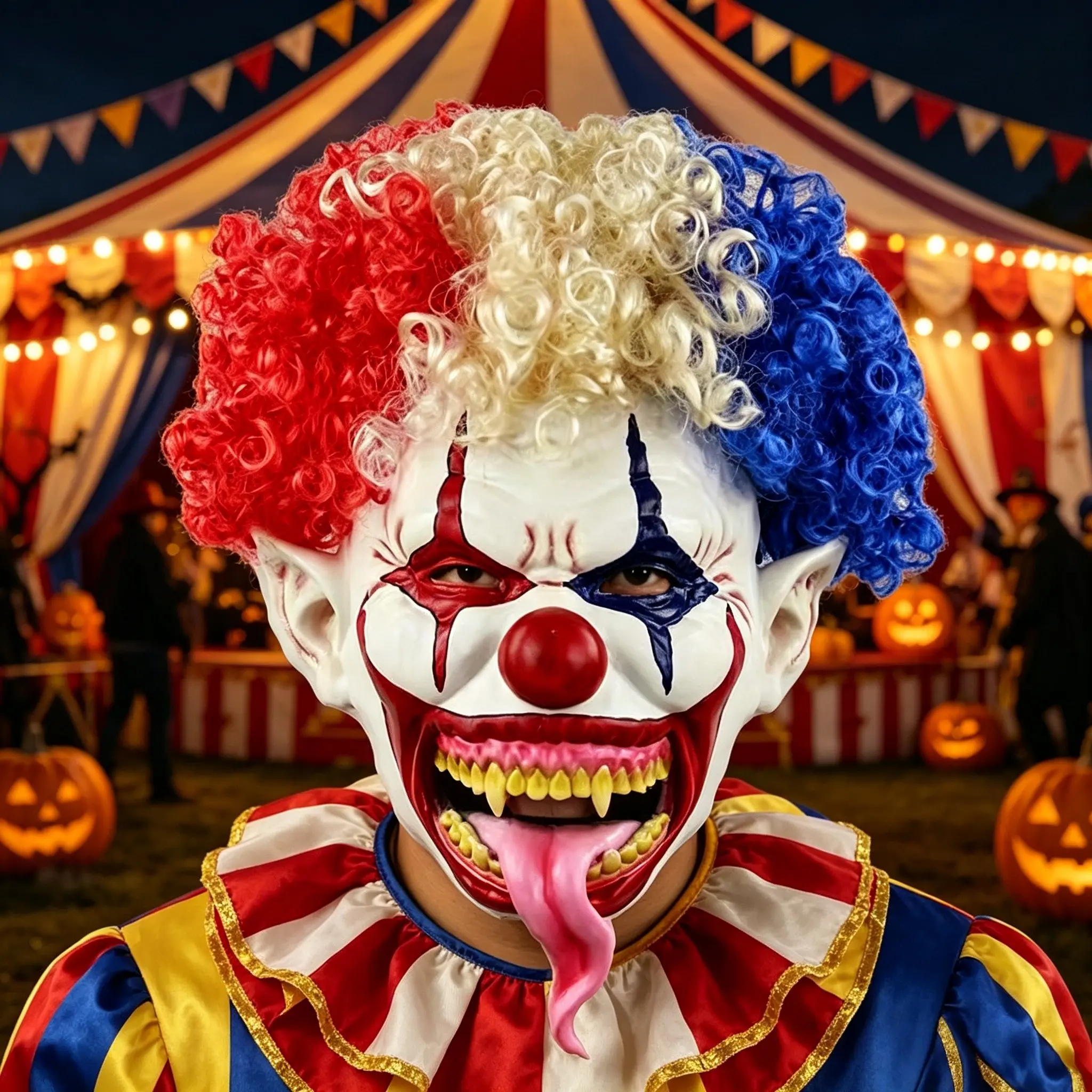 1pc Scary Full-Face Latex Clown Mask with Fluffy Colorful Hair, Horror Cosplay Accessory for Halloween Haunted Houses & Escape Rooms