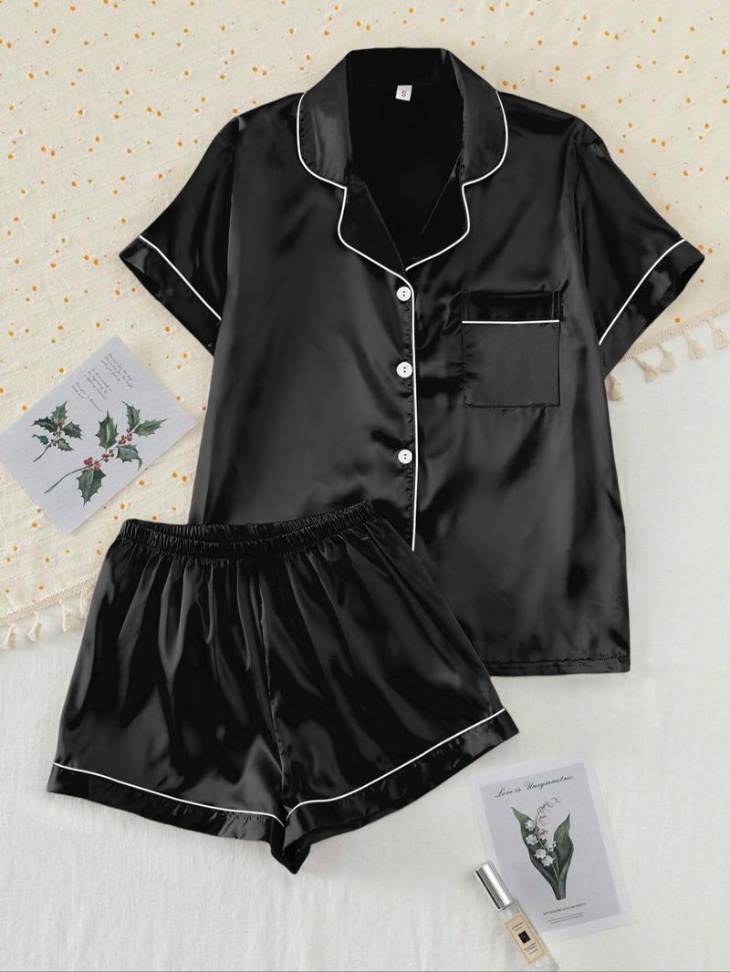 【Valentine's Day】Women's Two-piece Shirt & Shorts Satin Pajamas Set, Ladies Summer Sleepwear 【Valentine's Day】Women's Two-piece Shirt & Shorts Satin Pajamas Set, Ladies Summer Sleepwear
