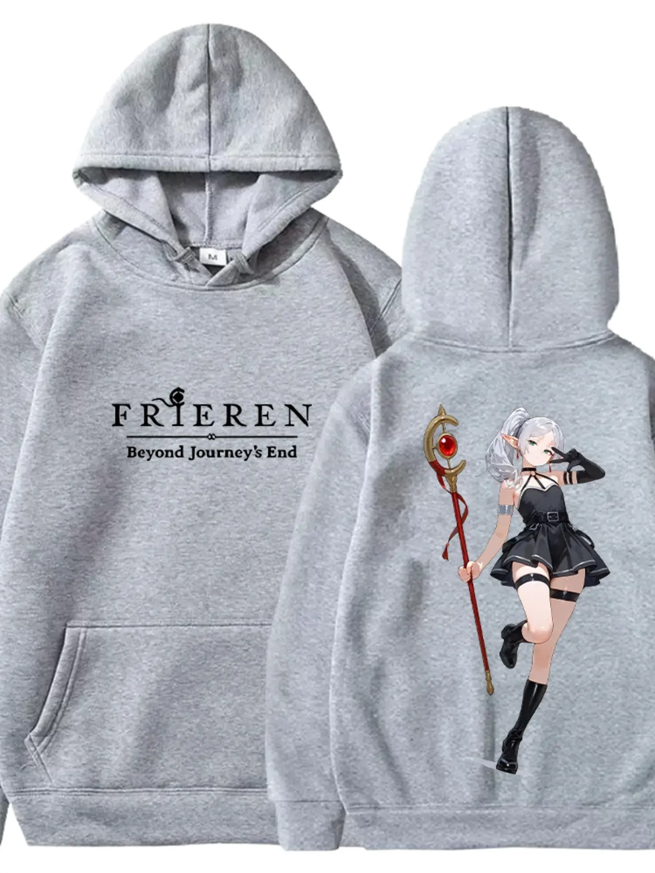 Sweet Cool Girl Style Frieren Hoodie, Front Back Print Wand Short Skirt Illustration, Unisex Long Sleeve Jacket, All Seasons Casual Wear
