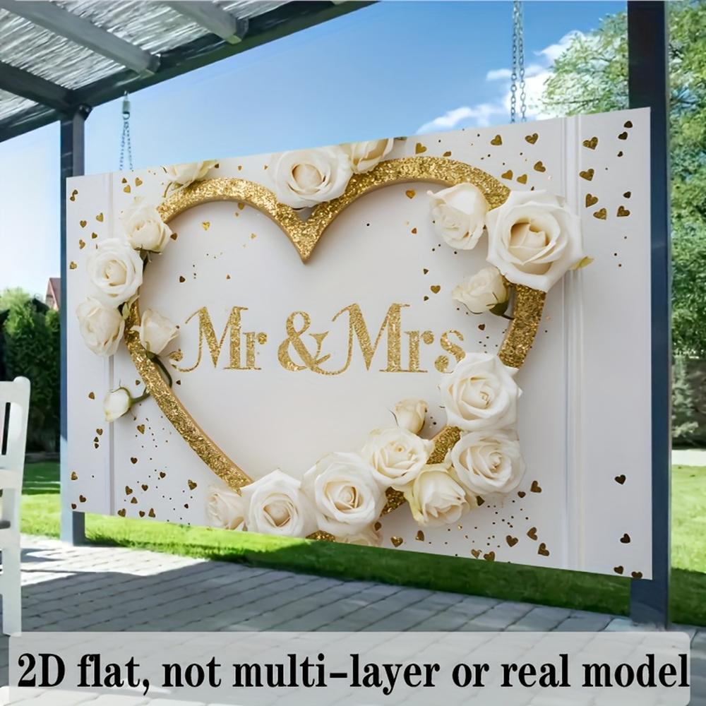 Mr & Mrs Wedding Background Decoration 2D Flat Banner Polyester Photo Props for Home Room Wall Party Decor Supplies Gift