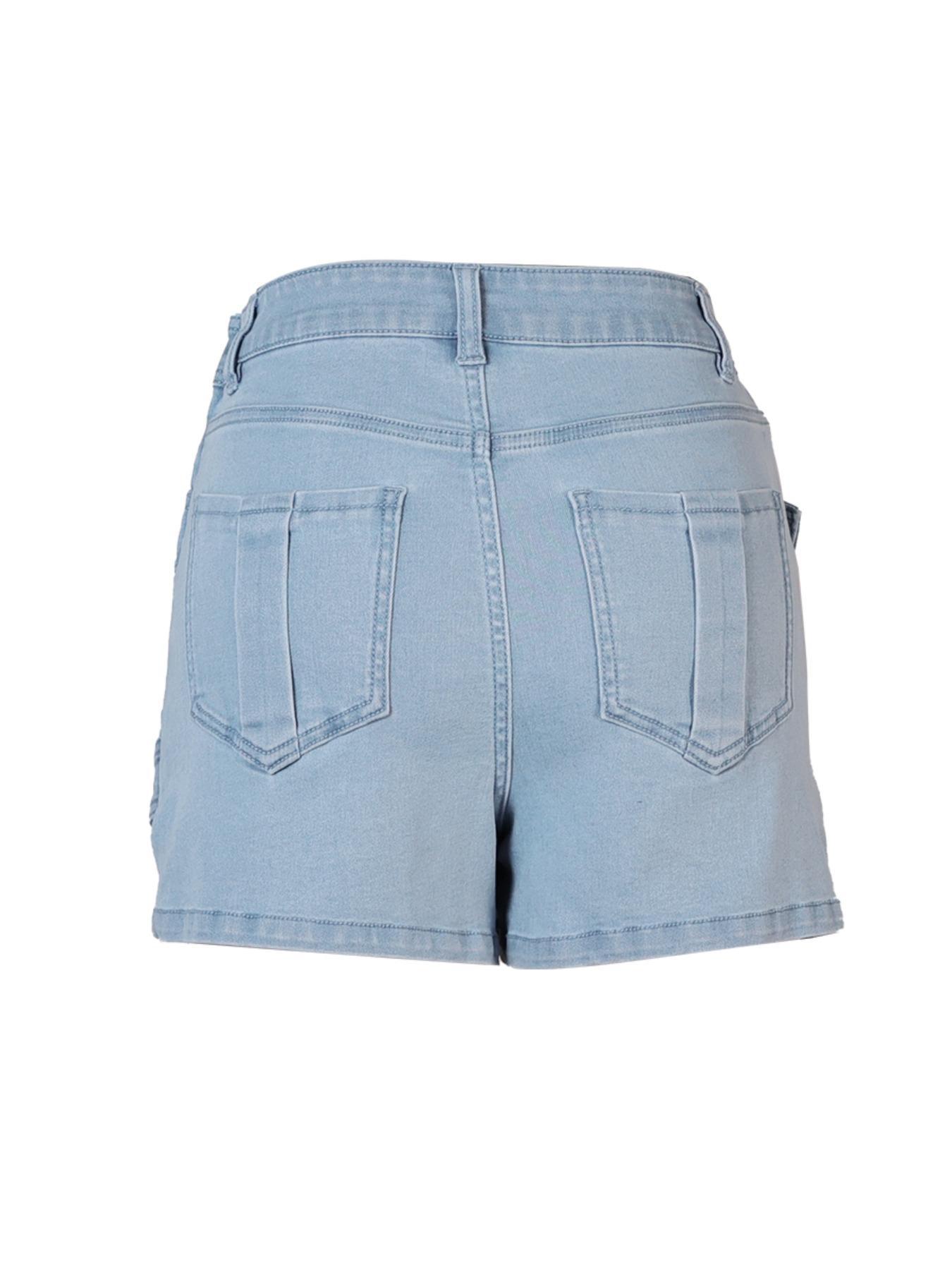 Women's Plain Denim Shorts, Asymmetrical Hem Button Pocket Jeans Skort, Casual High Waist Jeans Shorts for Summer, Summer Clothes Bottoms
