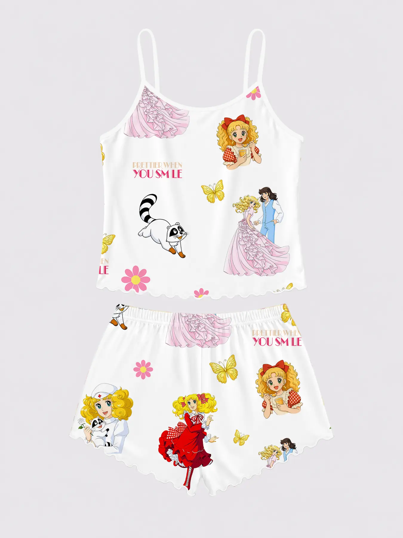 Women's Two-Piece Pajama Set, Strap Top & Elastic Waist Shorts, Casual Comfortable Sleepwear, Hello Kitty Pattern, All Seasons
