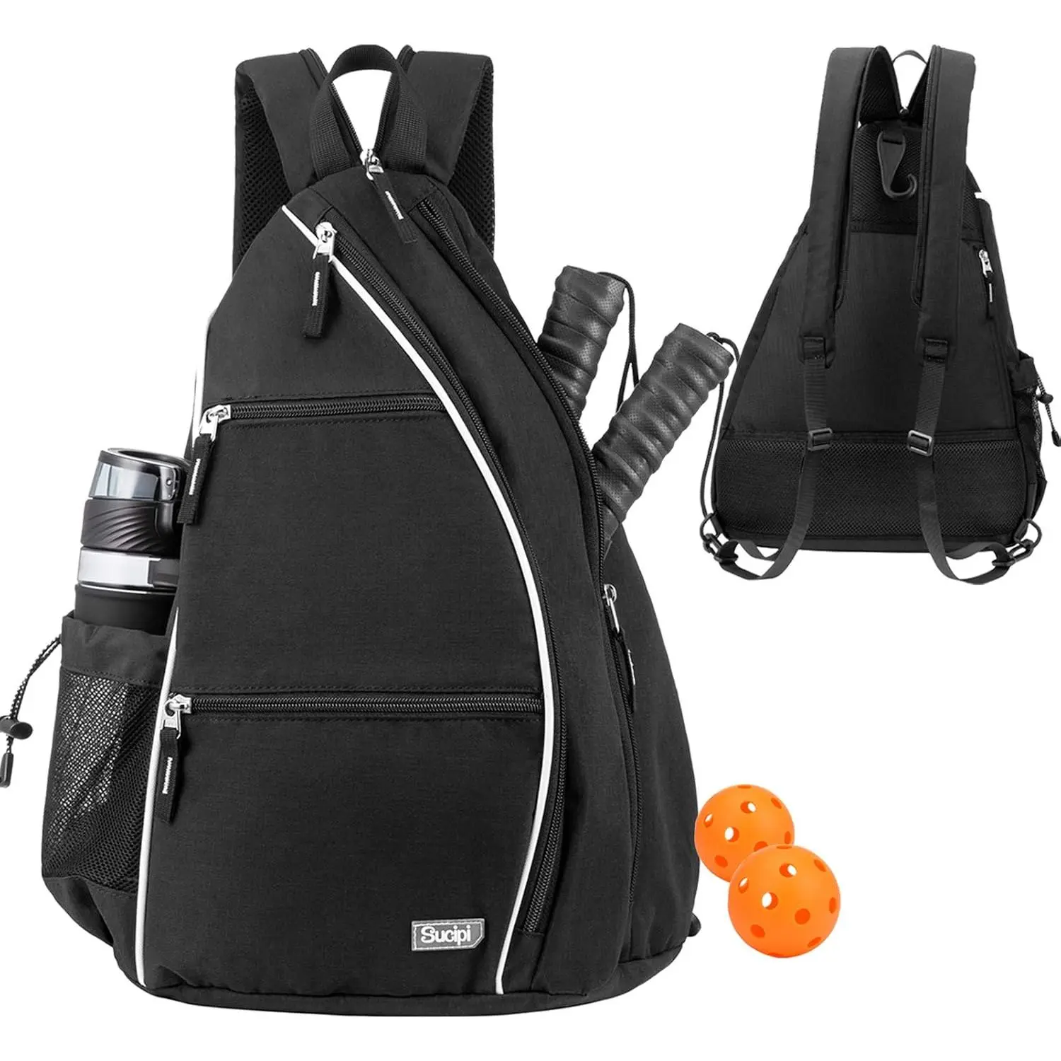 Unisex Pickleball Backpack, Convertible Sling Crossbody Bag with Built-in Fence Hook for Paddle Storage, Outdoor Play & Training Court Games