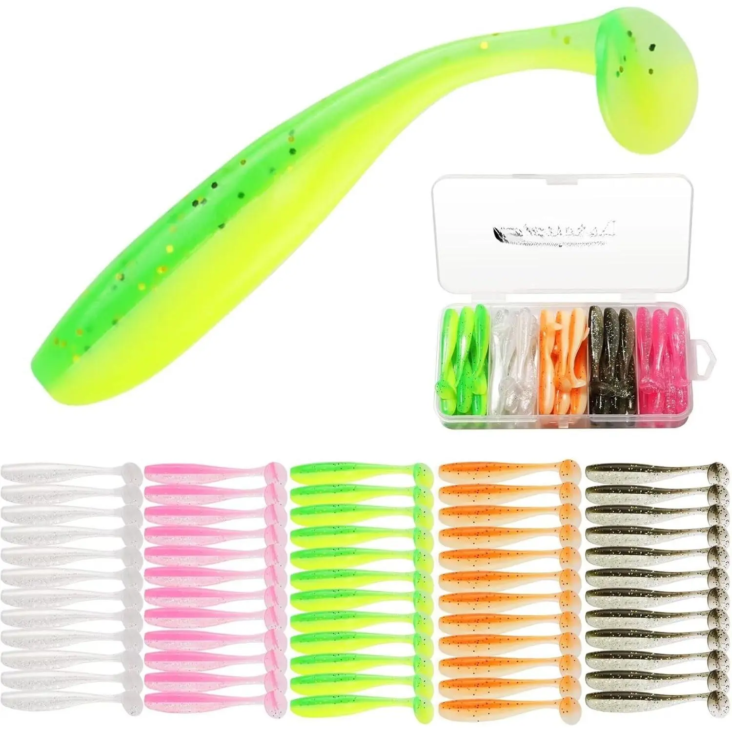 Crappie Lures Kit Soft Plastic Baits Paddle Tail Swimbaits Fishing Soft Plastic Lures Crappie Walleye Trout Bass Fishing Baits 60 count/75pcs
