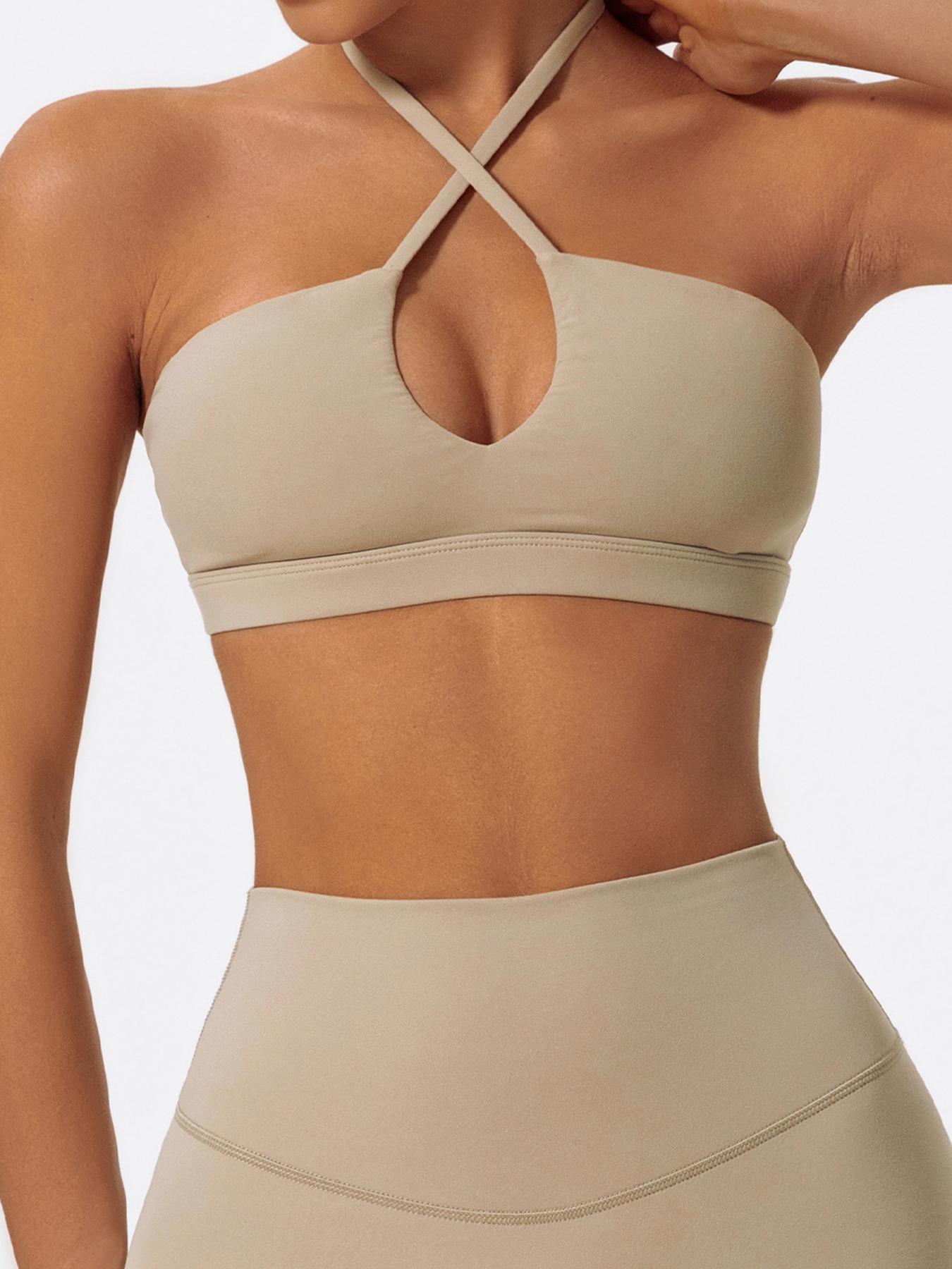 Women's Solid Color Criss Cross Athletic Fitted Sports Bra, High Stretch Breathable Comfortable Quick Drying Adjustable Spaghetti Strap Backless Wireless Sports Bra, Ladies Sportswear for Indoor Outdoor Wear