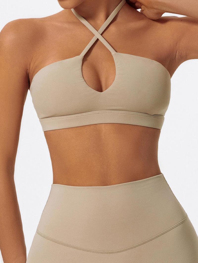 Women's Solid Color Criss Cross Athletic Fitted Sports Bra, High Stretch Breathable Comfortable Quick Drying Adjustable Spaghetti Strap Backless Wireless Sports Bra, Ladies Sportswear for Indoor Outdoor Wear